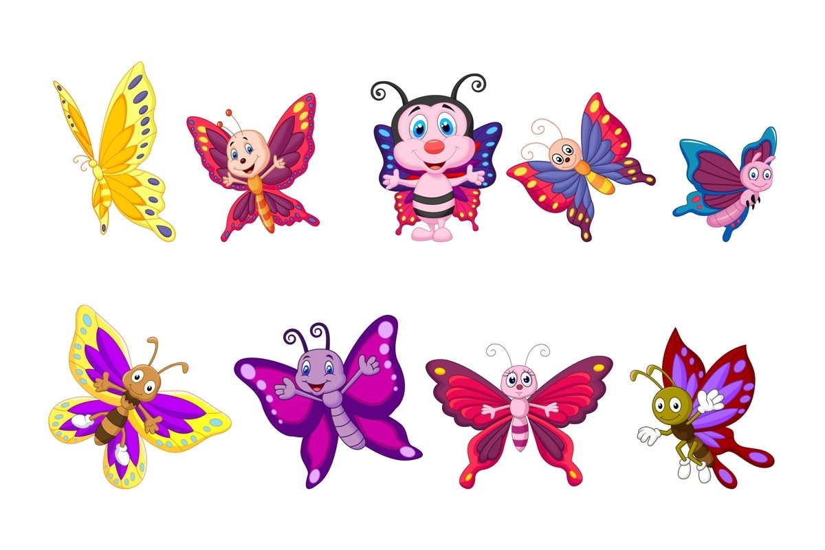 Set of Eighteen Cartoon Butterflies Character (922431) Characters