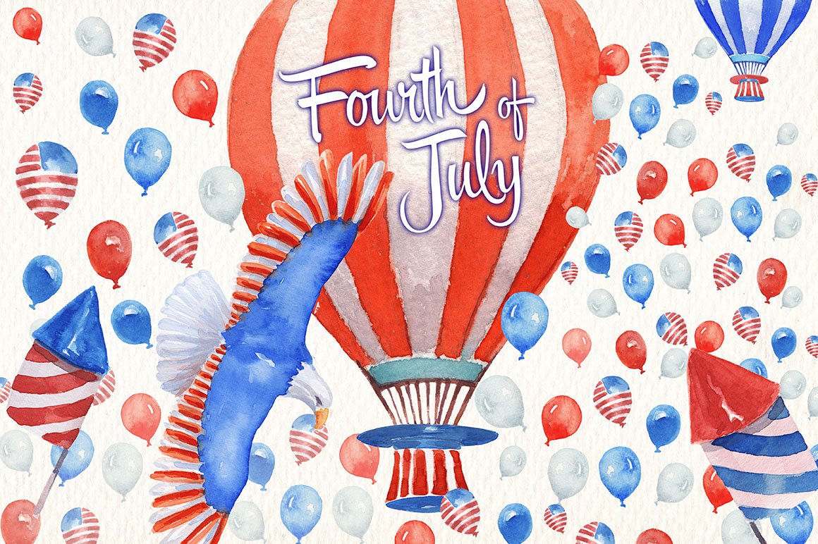 happy fourth of july handmade watercolor clipart set ...