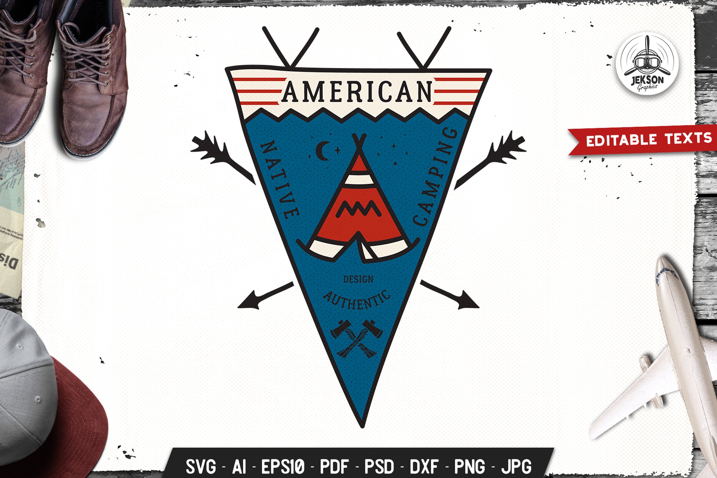 American Native Camping Pennant Retro Travel Badge SVG File (699444