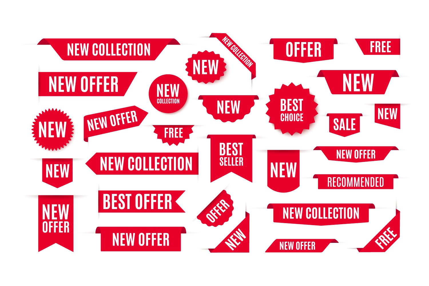 Collection of red labels, tags or banners. Vector and PSD (571467 ...