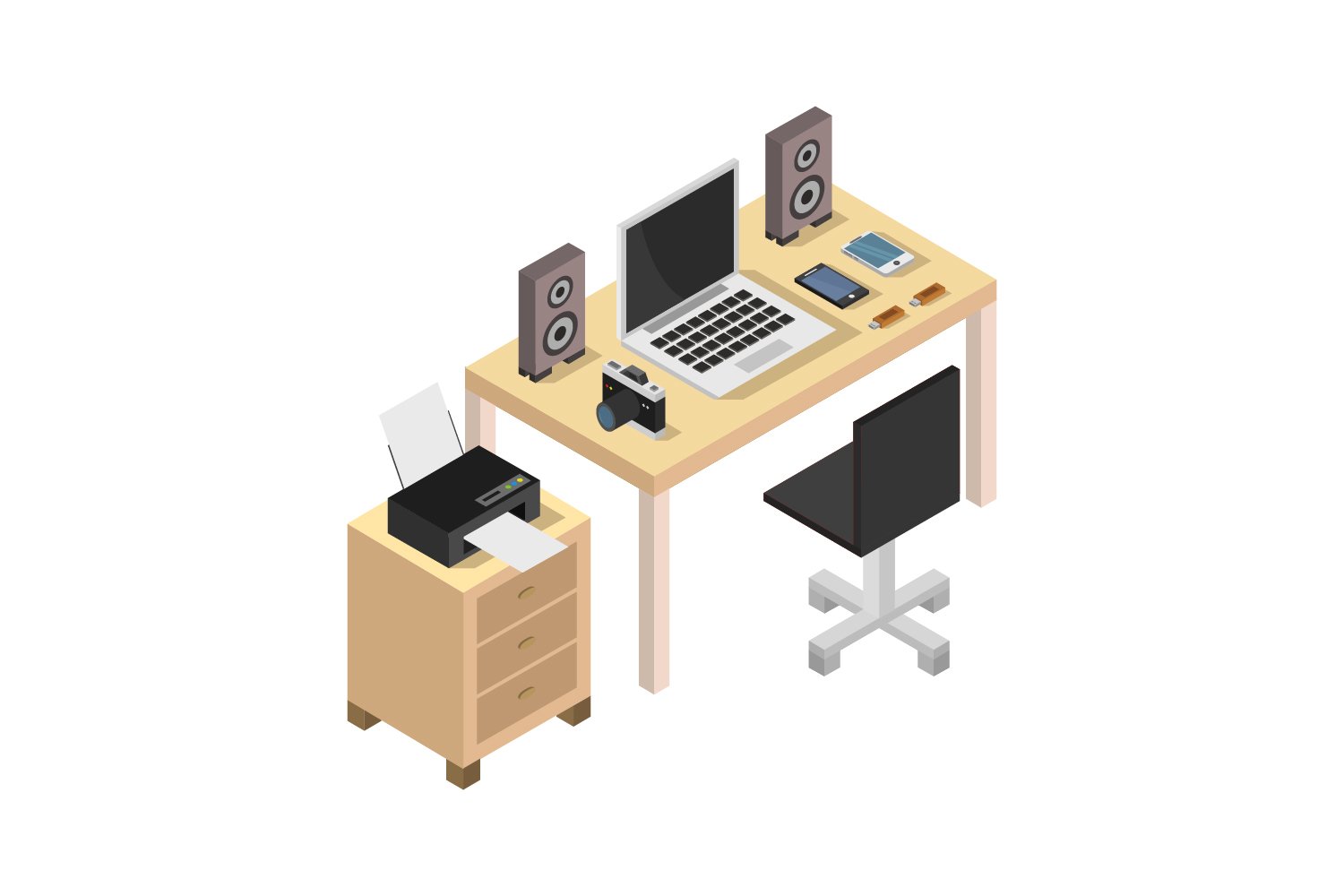 isometric desk (645701) | Icons | Design Bundles