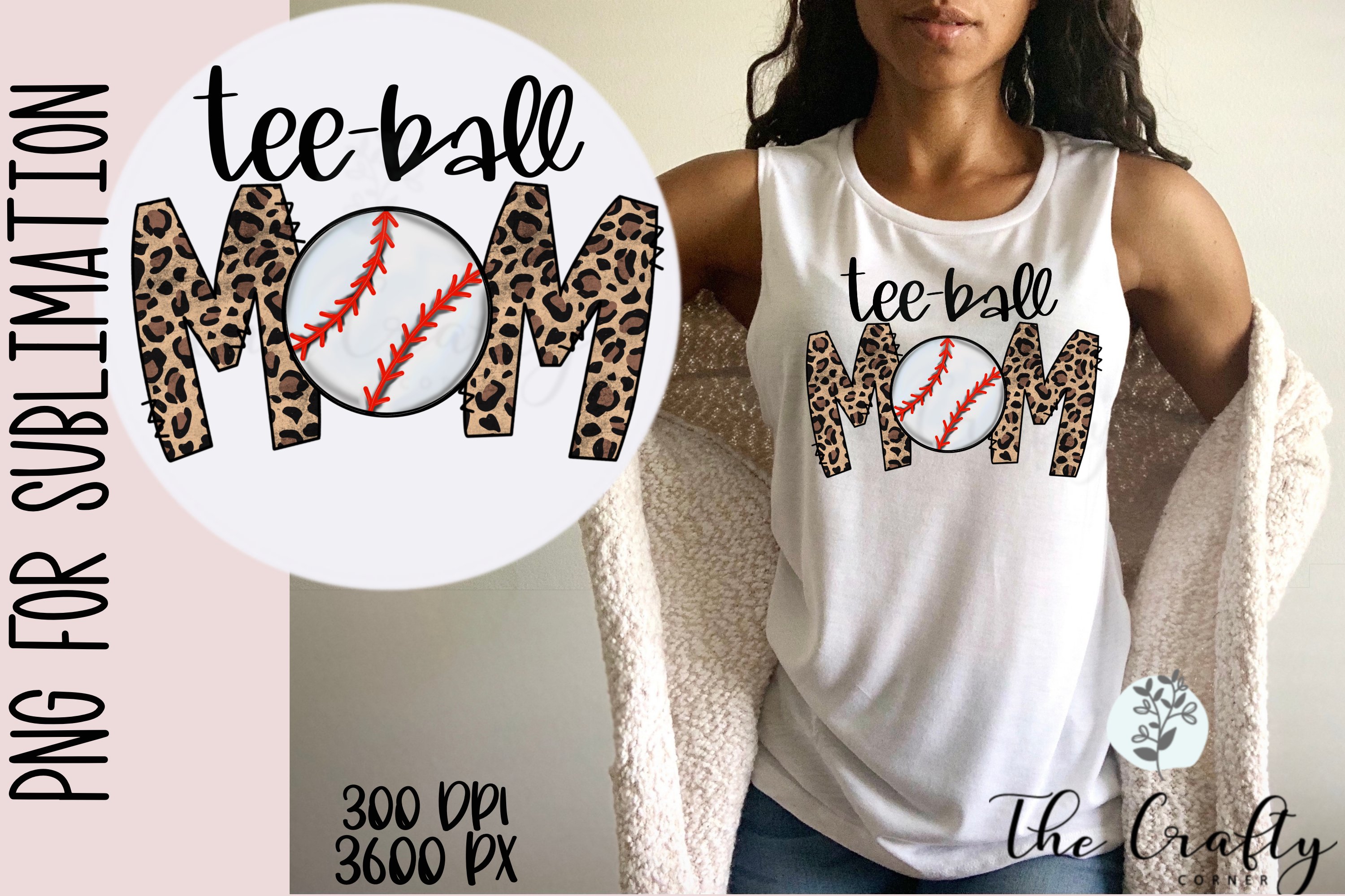 Tee Ball Mom Sublimation | Leopard Baseball Png