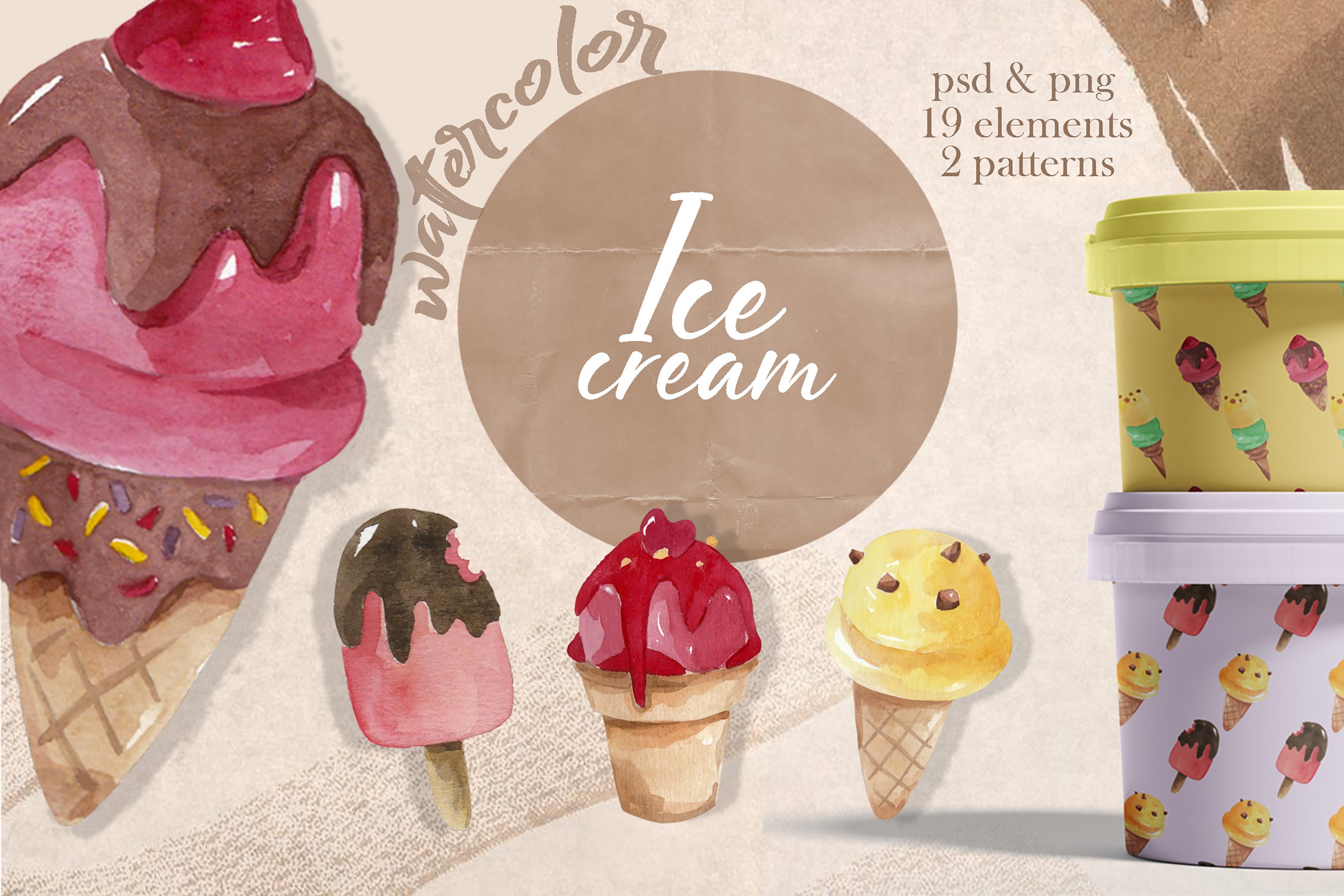 Download Ice Cream Watercolor Collection 722482 Illustrations Design Bundles