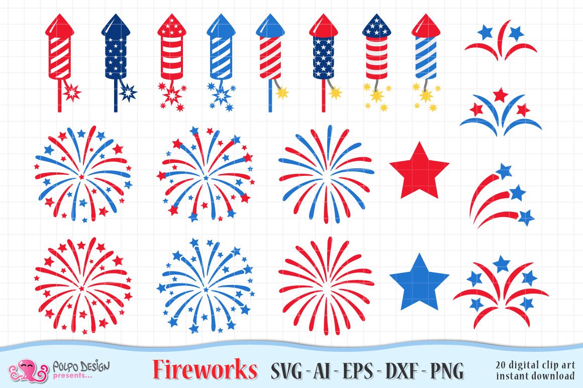 Download 4th of July Fireworks SVG, Eps, Dxf, Ai and Png. (574366) | Objects | Design Bundles