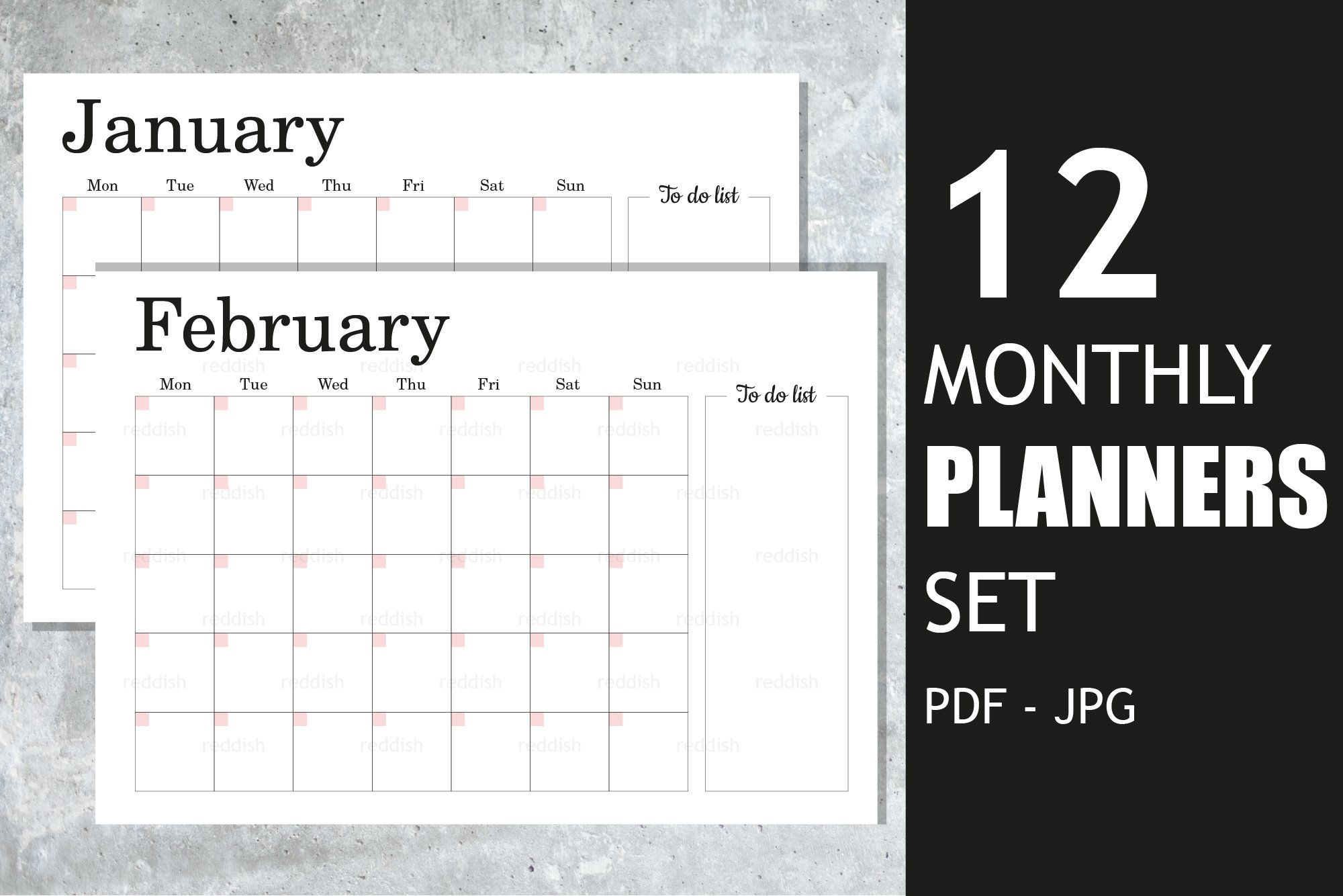 12 Monthly Planner pages A4 size, digital (1277464)
