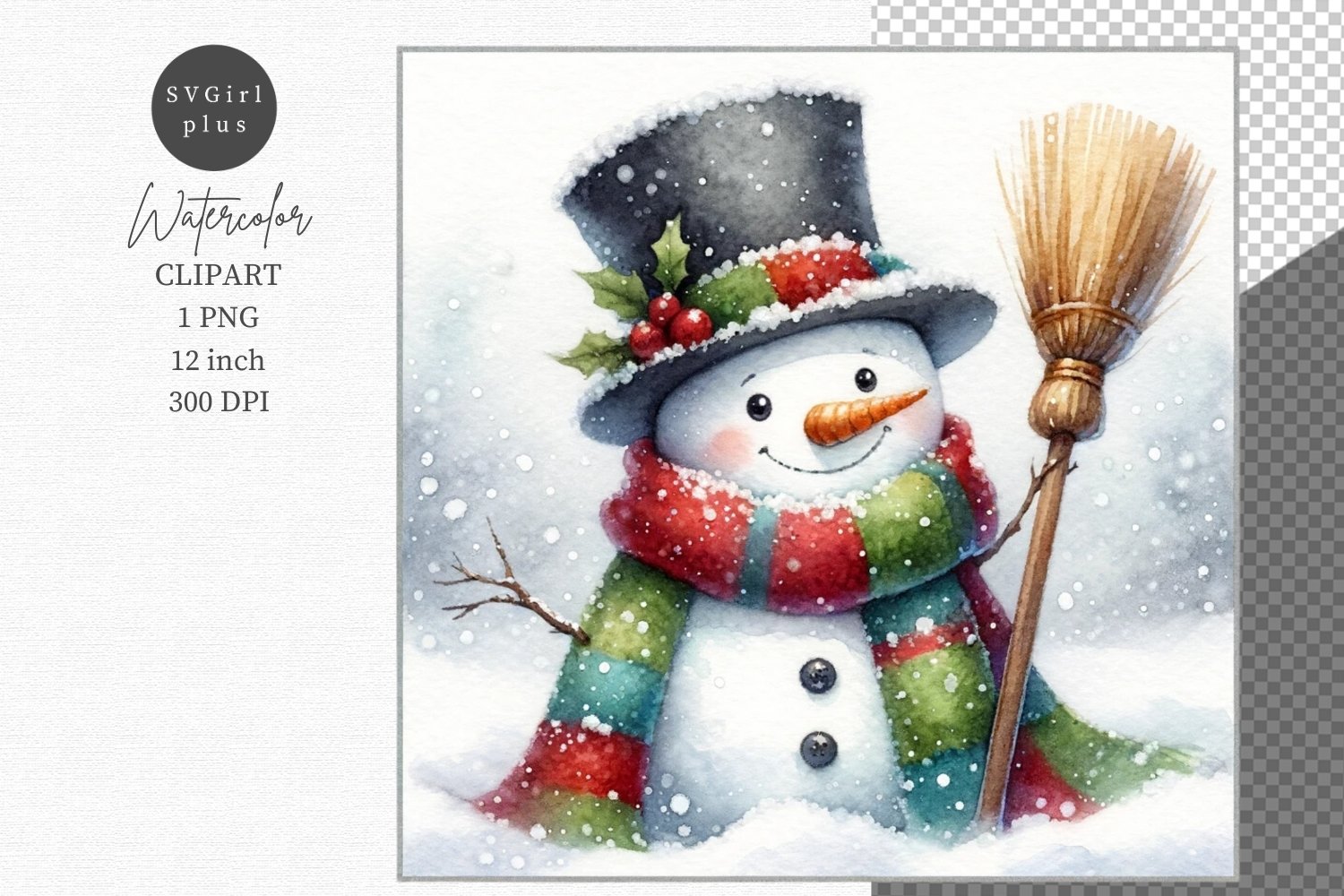 Snowman clipart, Christmas sublimation, Watercolor (3025074), image size:1500x1000
