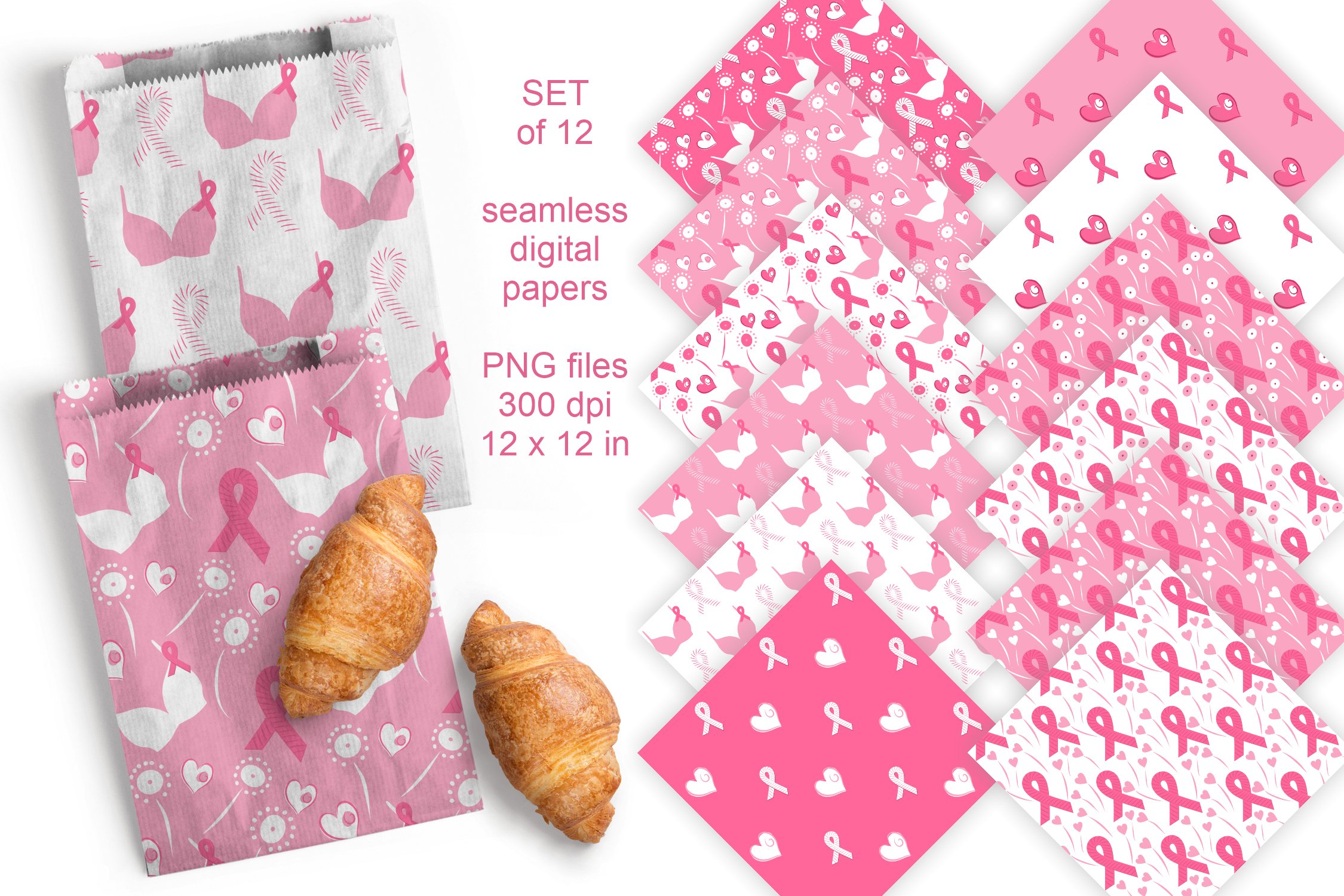 Pink Ribbon Cancer Awareness Patterned Seamless Papers PNG