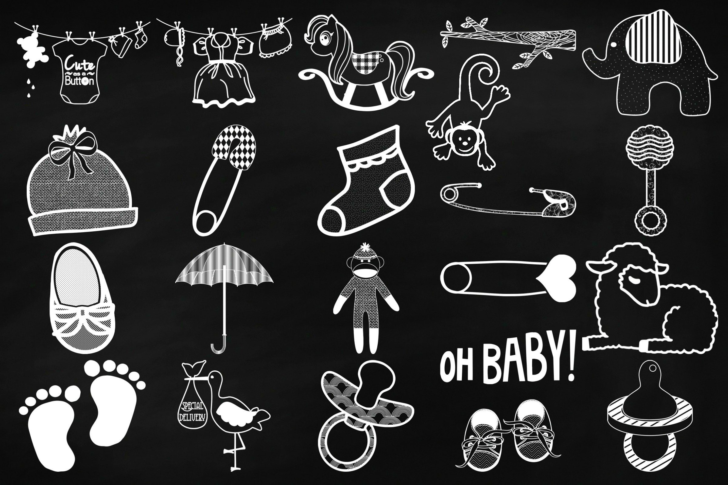 Chalkboard Baby Doodles AI EPS PNG (247715) Illustrations Design
