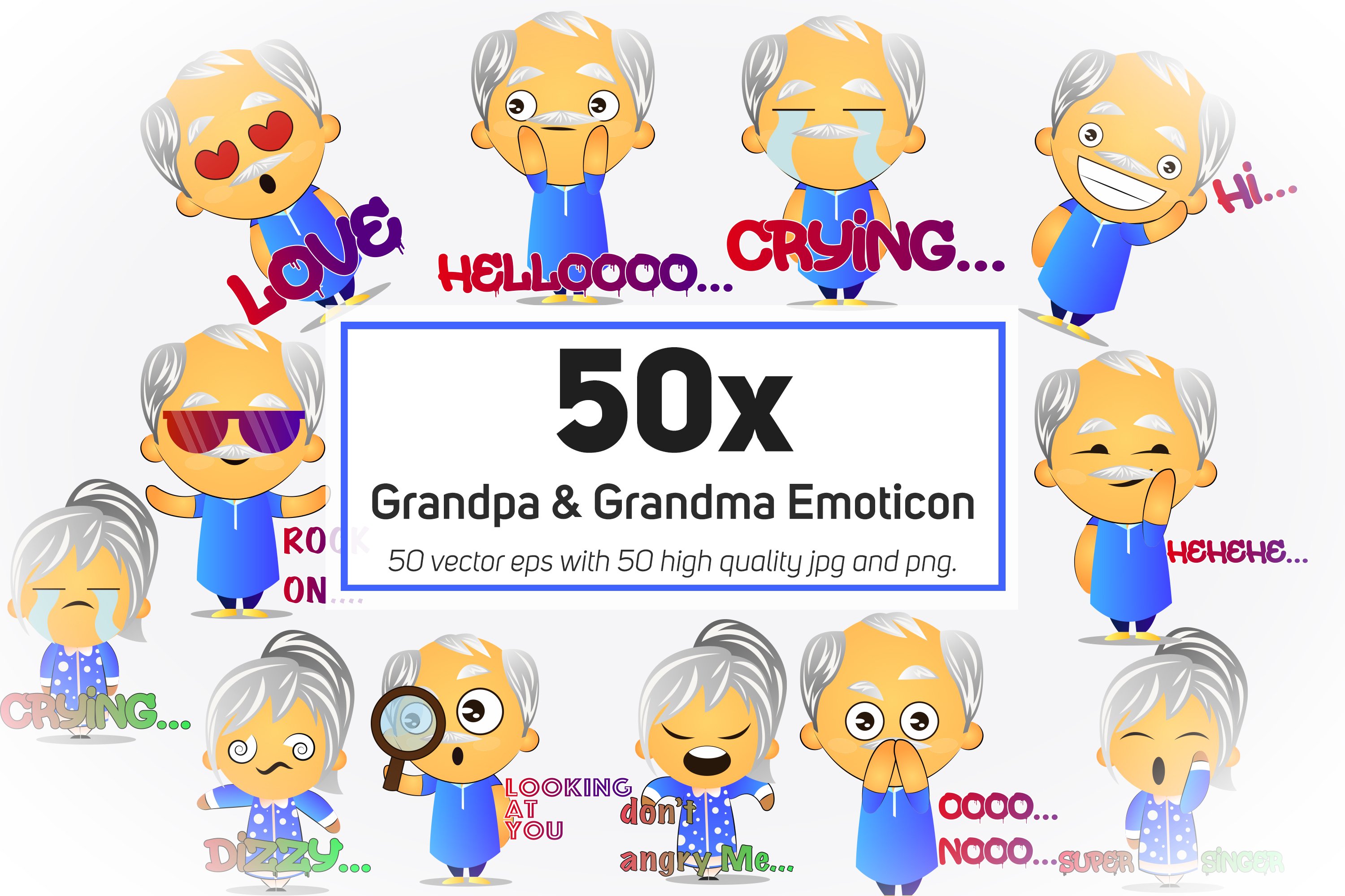 50x Grandpa and Grandma Emoticon and Sticker collection (542304