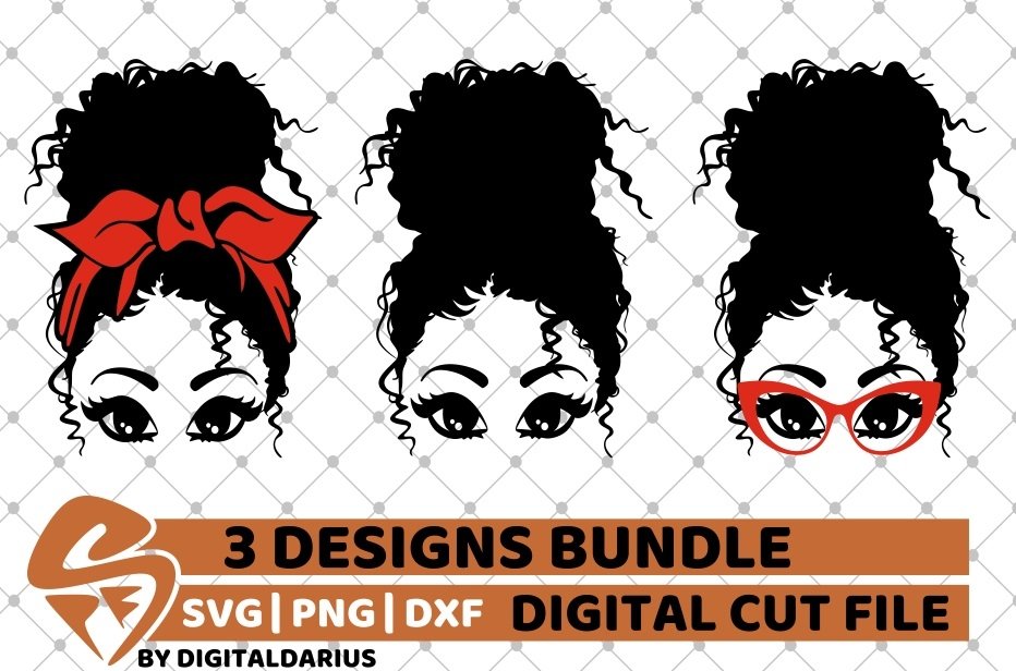 Messy Bun Designs Bundle svg, Bandana svg, Head Wrap svg (1141005