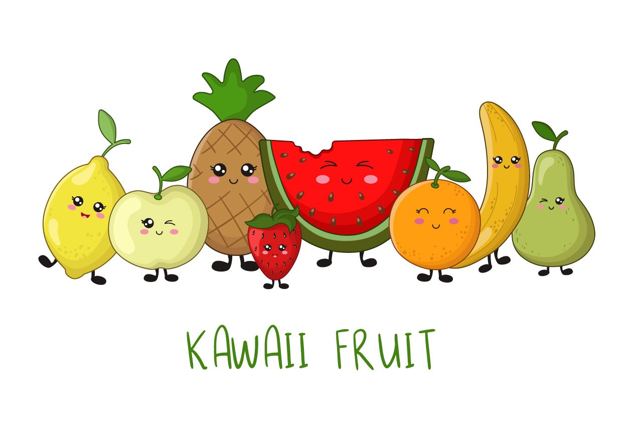 Kawaii Fruit and Vegetables (353211) Illustrations Design Bundles