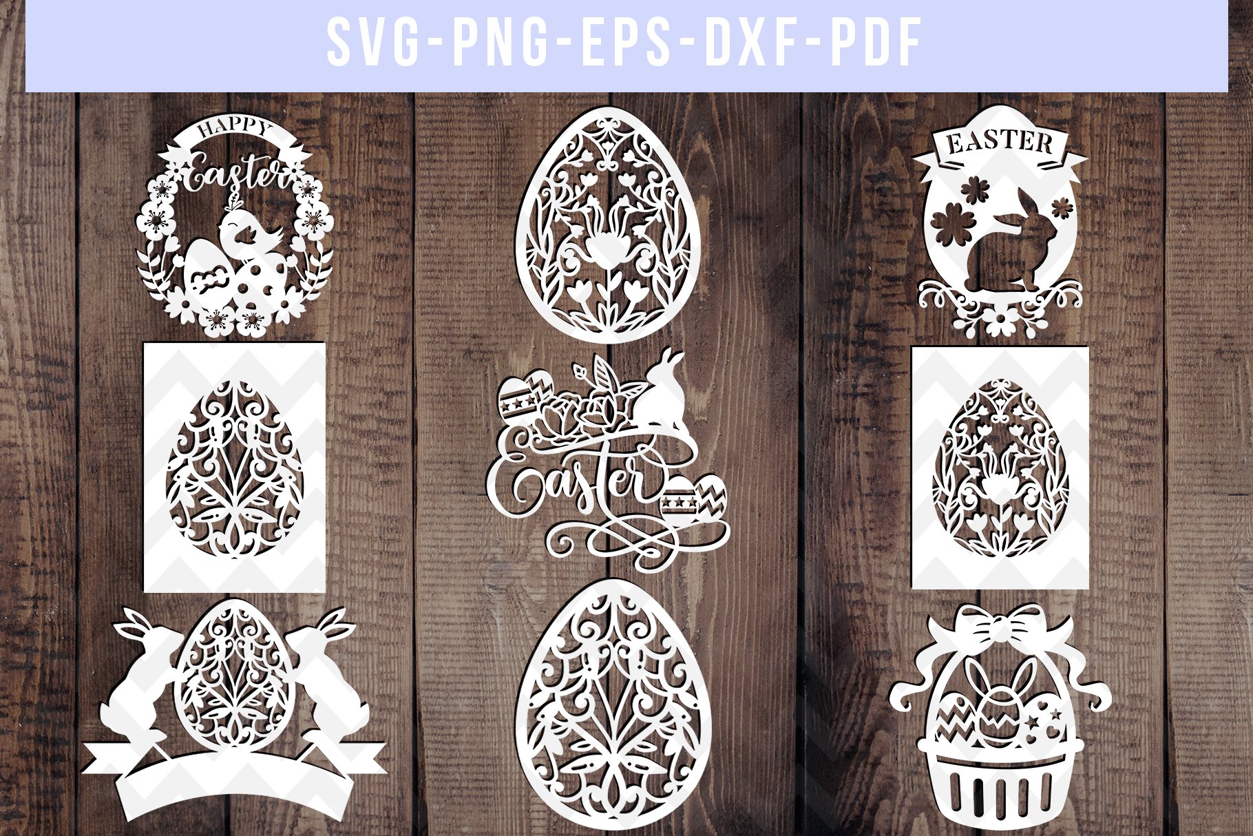 Bundle Of 9 Easter Papercut Templates, SVG Cut Files, PDF