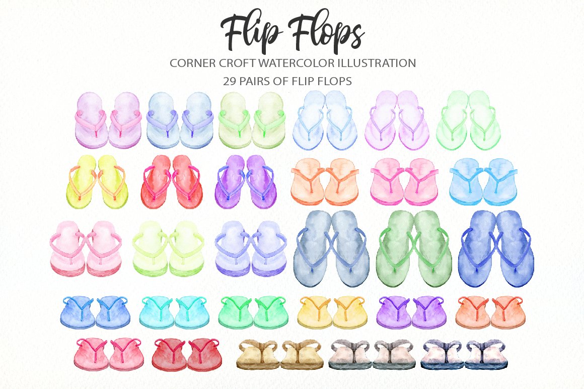 Watercolor flip flops clipart for instant download (249094 ...