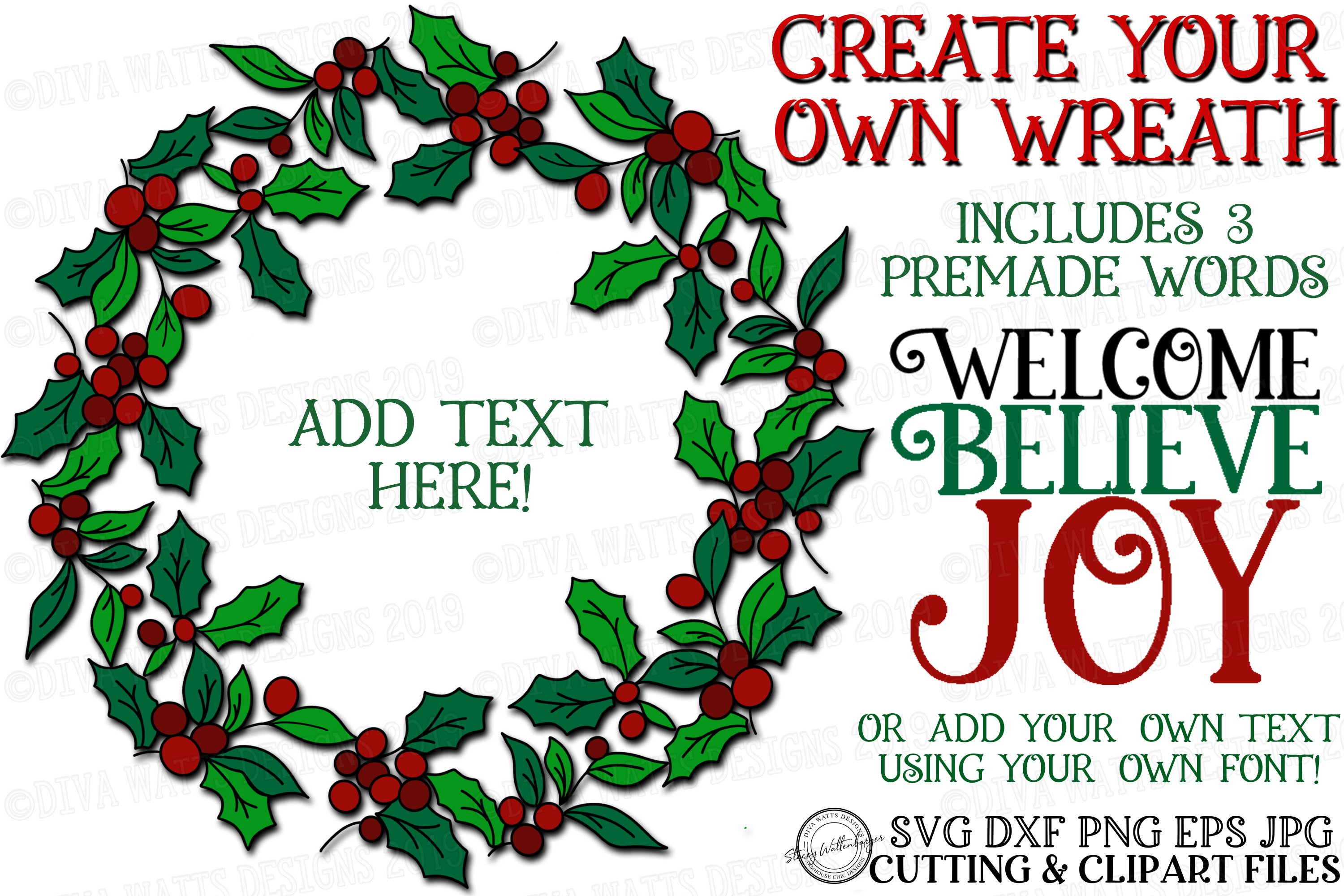 Create Your Own Christmas Wreath - Joy Welcome Believe SVG