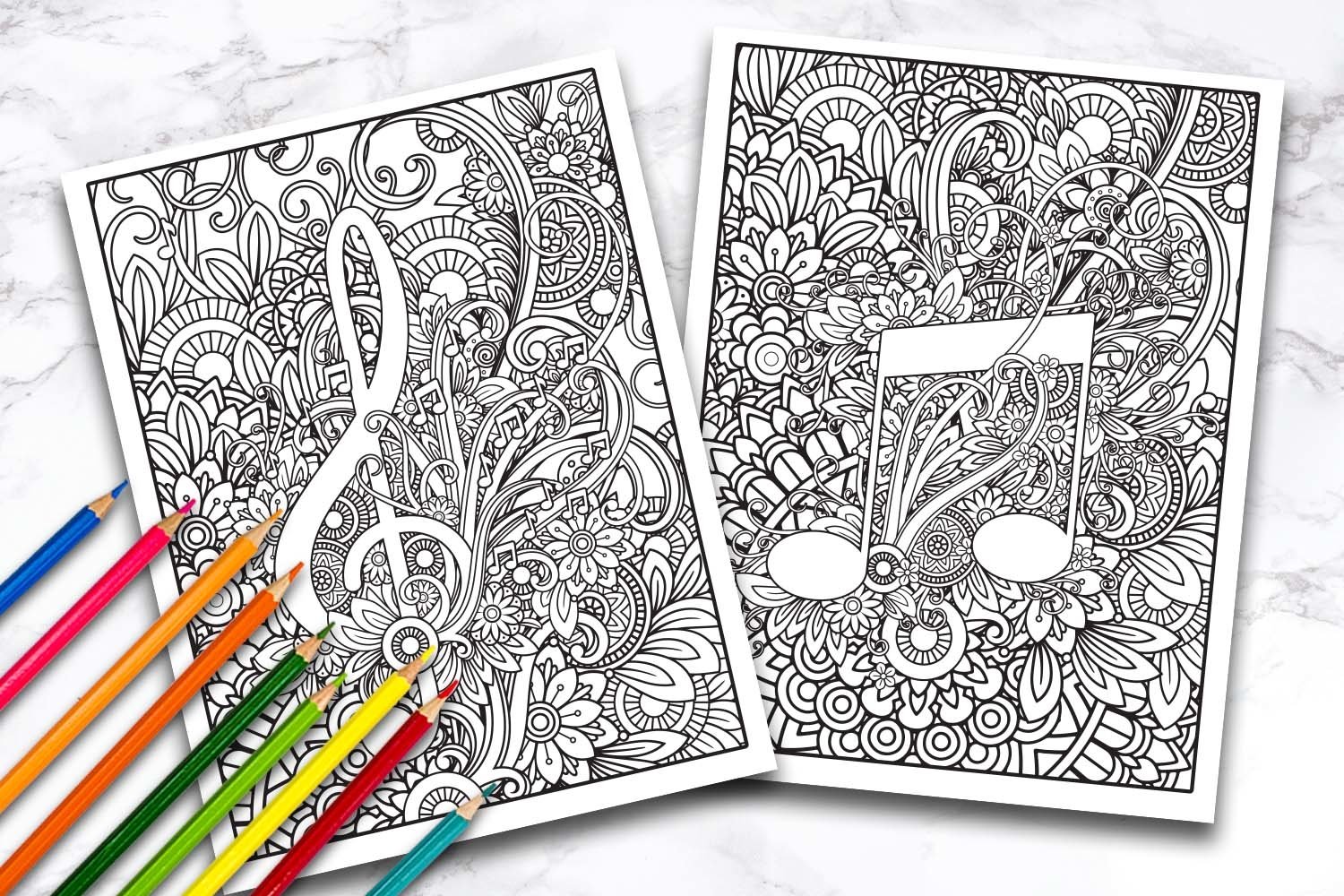 Music Coloring Pages for Adults | 5 Printable Floral Pages (1086235