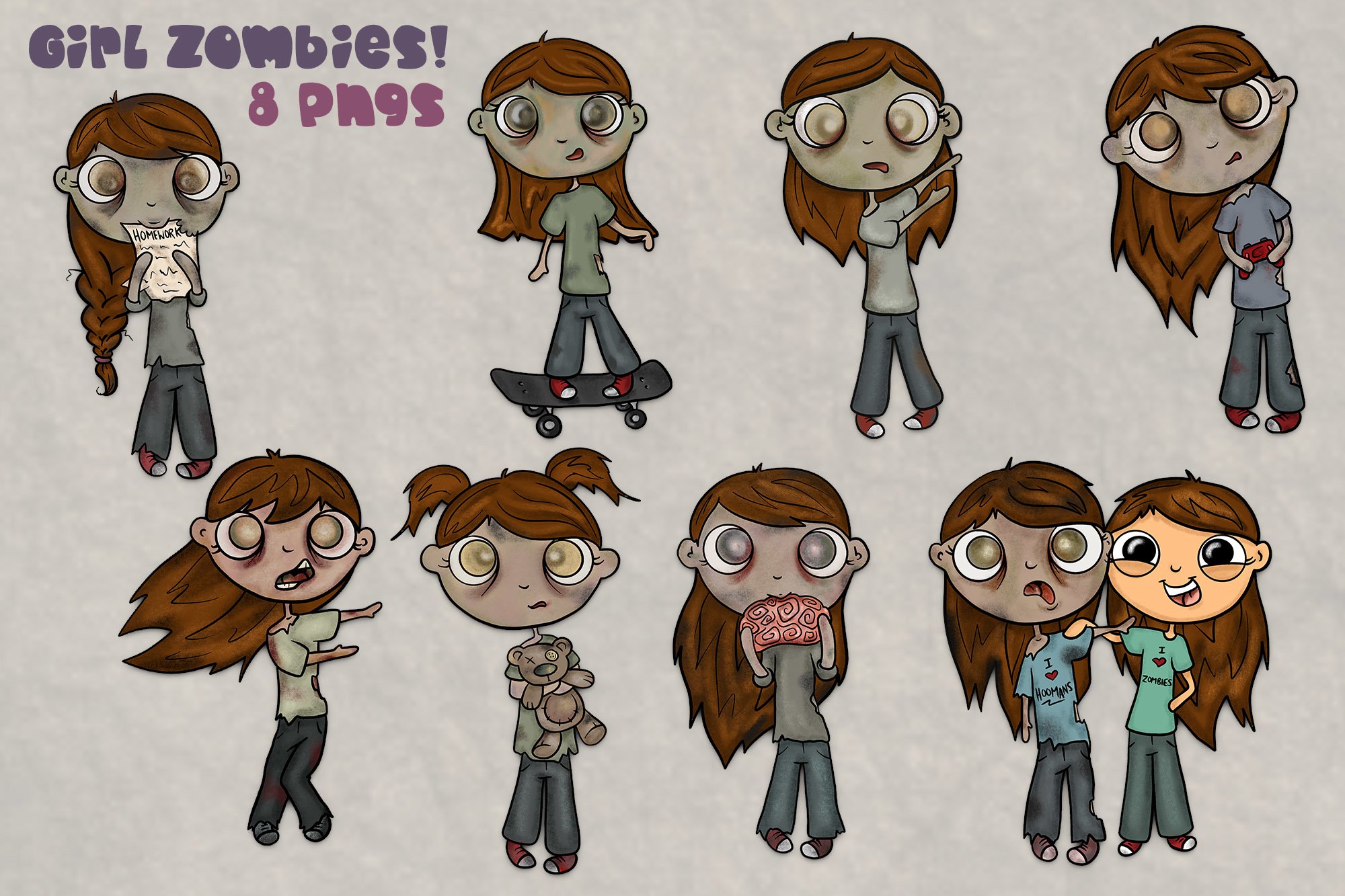Zombie Bundle|Kid Friendly|Zombie Clipart|16 Clipart PNGS (352583