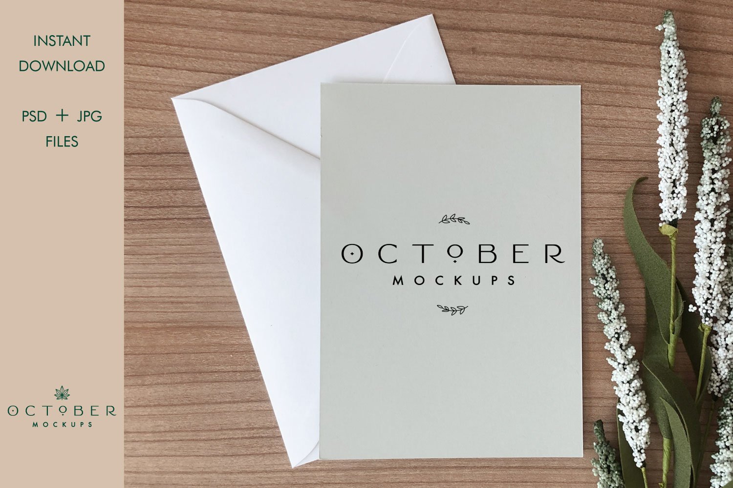 Mockup card &amp; envelope on wooden background greeting