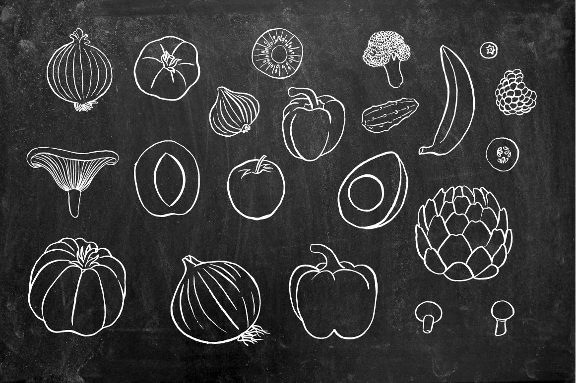 Chalkboard Fruits and Vegetables, image size:1161x773