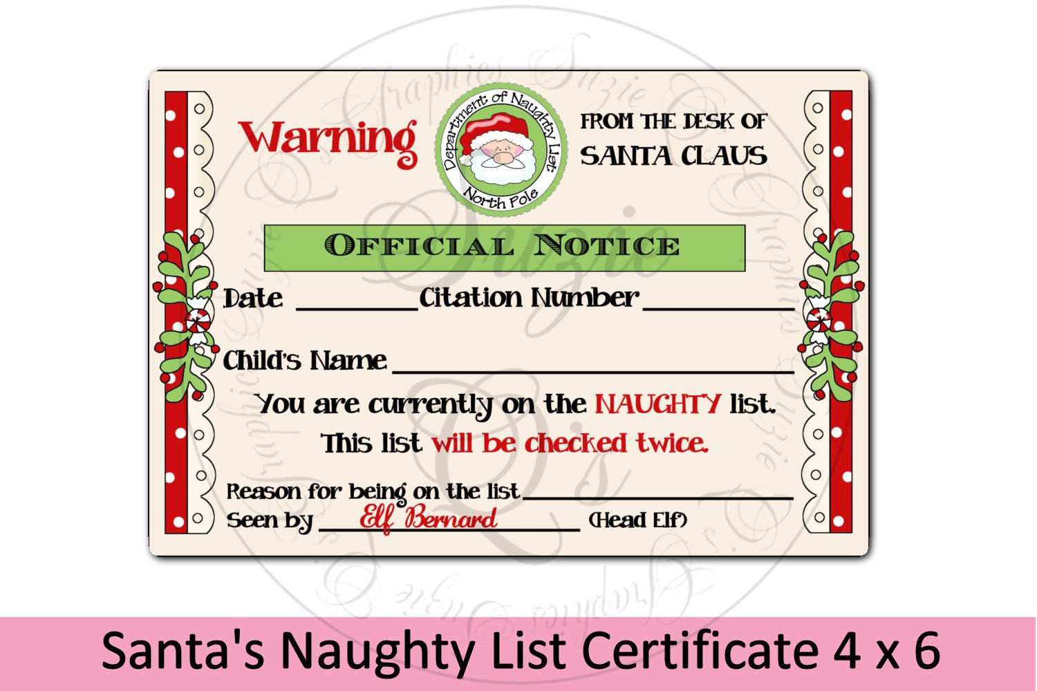 Free Printable Santa Naughty List Certificate