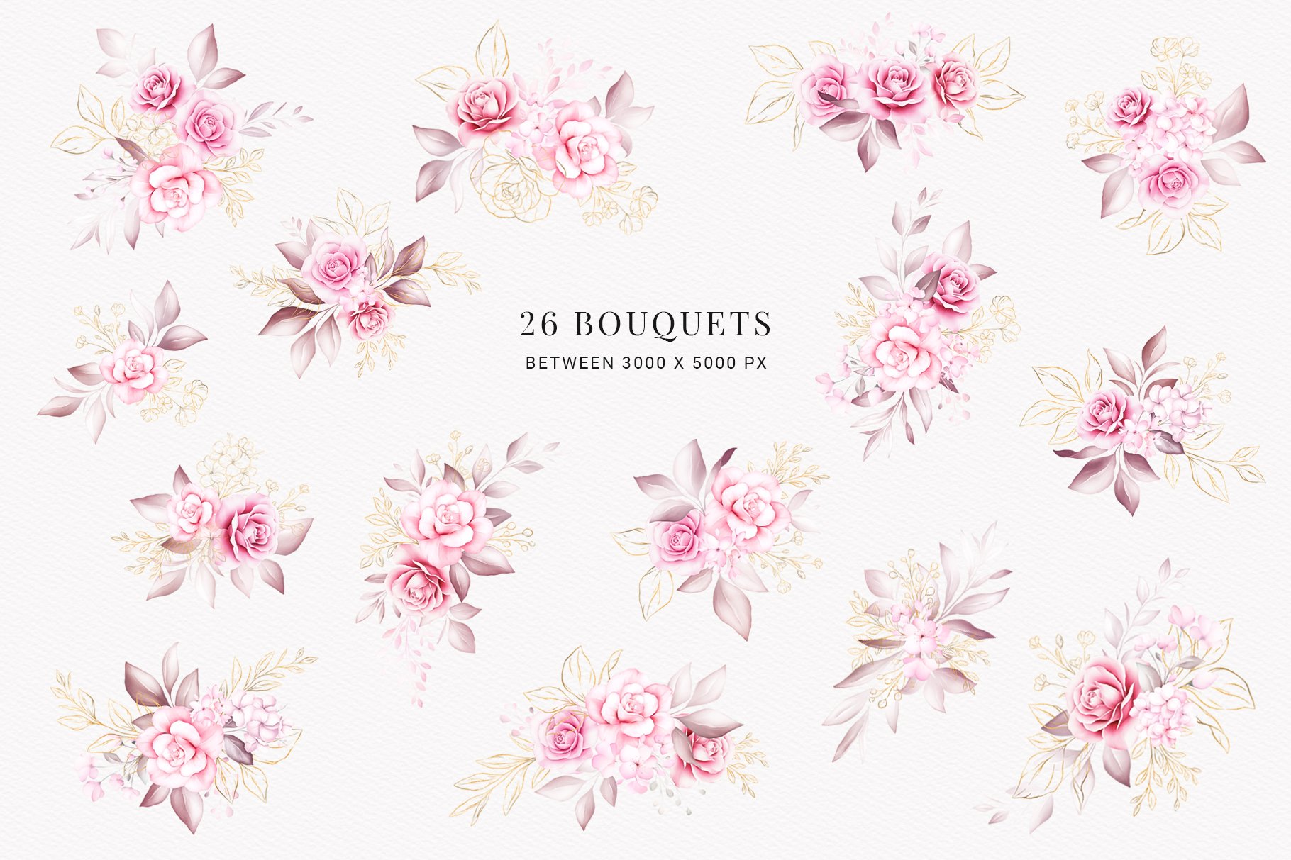 Watercolor Flowers Soft & Gold Clipart Bundle (563261) | Illustrations