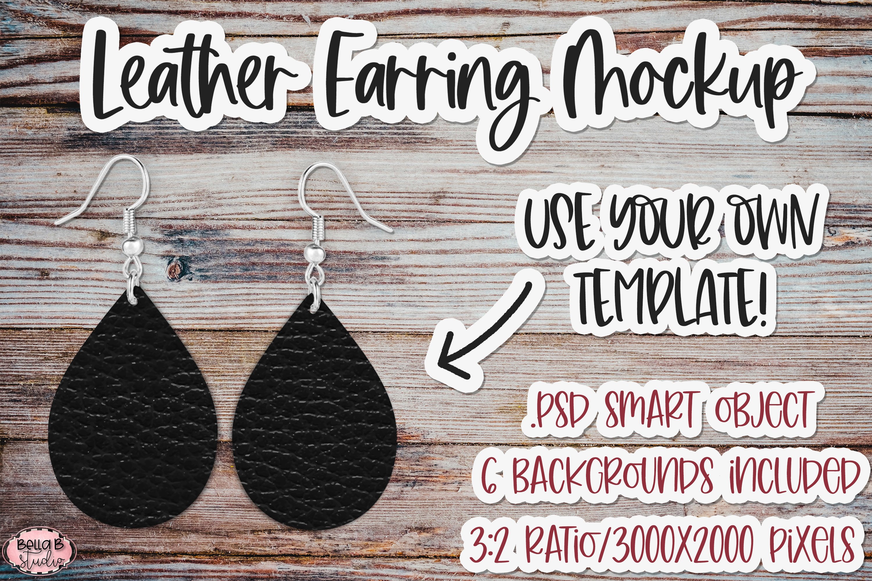 Faux Leather Earring Mockup, Smart Object PSD (901163