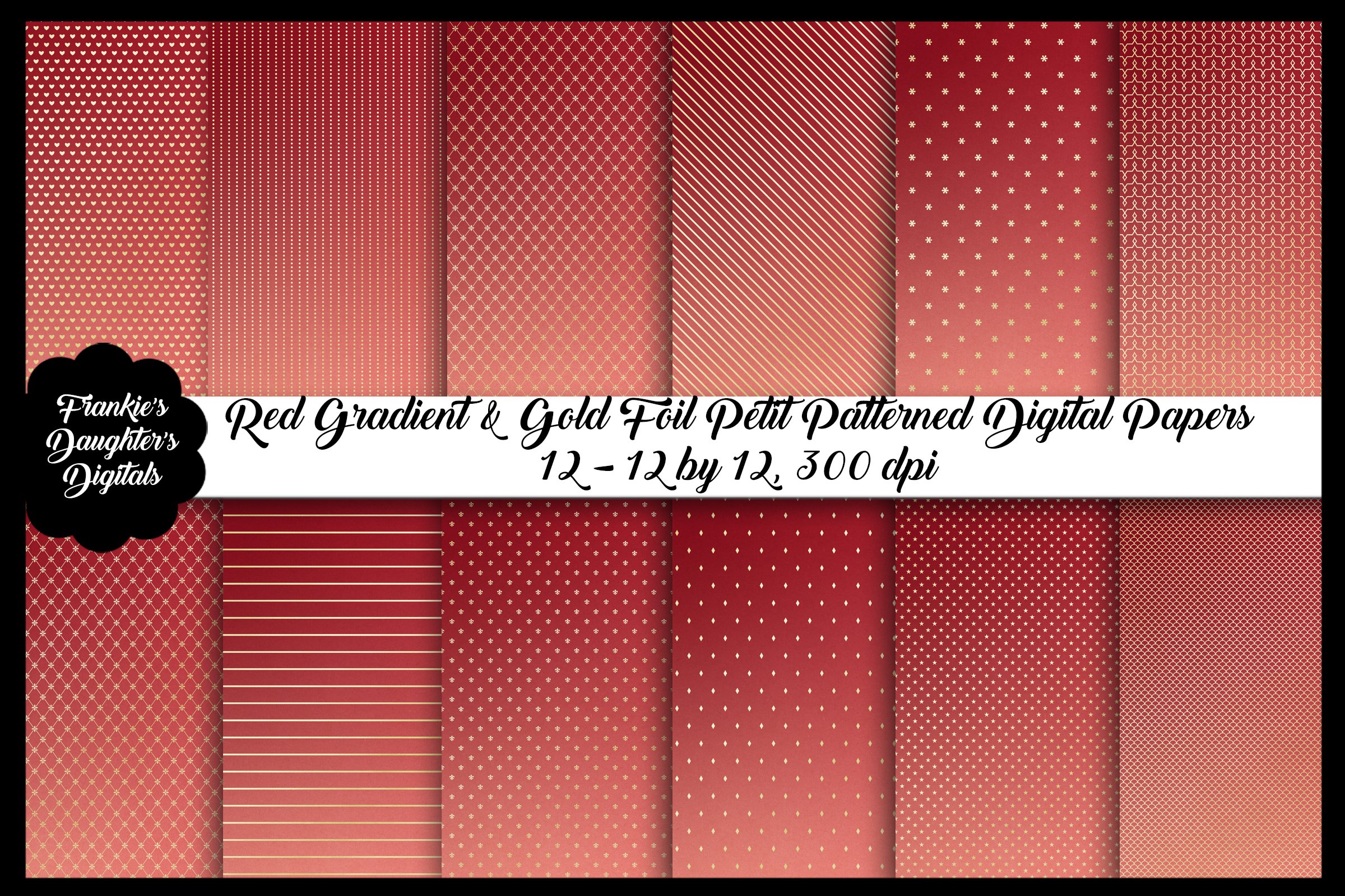 Red Ombre & Gold Foil Digital Paper (351853) Patterns Design Bundles