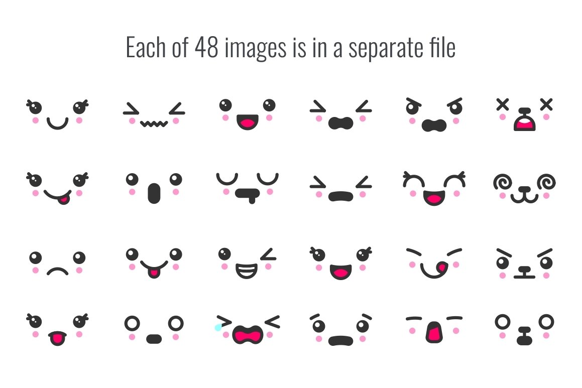 48 cute kawaii faces (520821) | Icons | Design Bundles