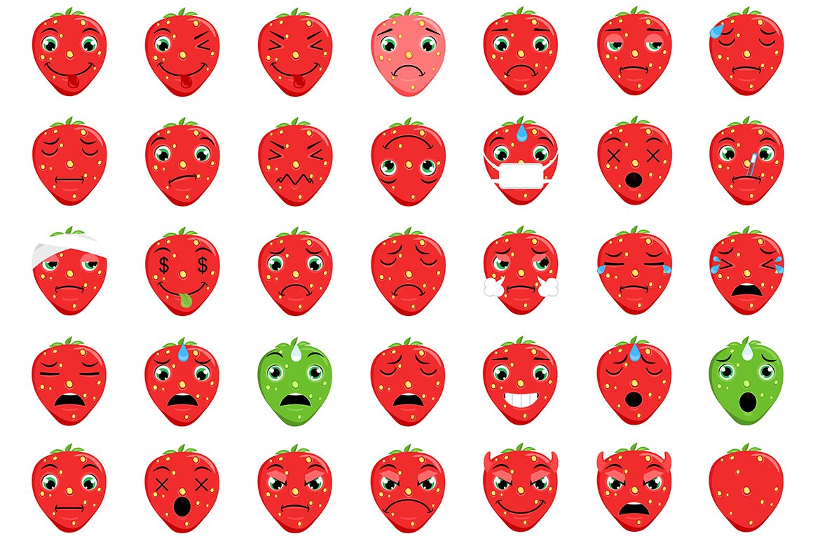 Strawberry Emoticons (18646) Icons Design Bundles
