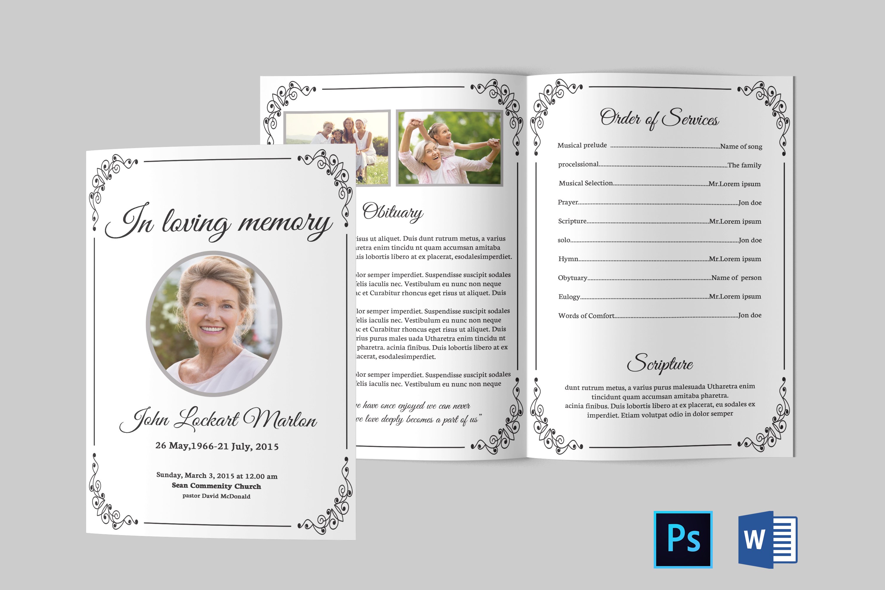 Funeral Program Template Obituary Template 7067 Brochures Design Bundles