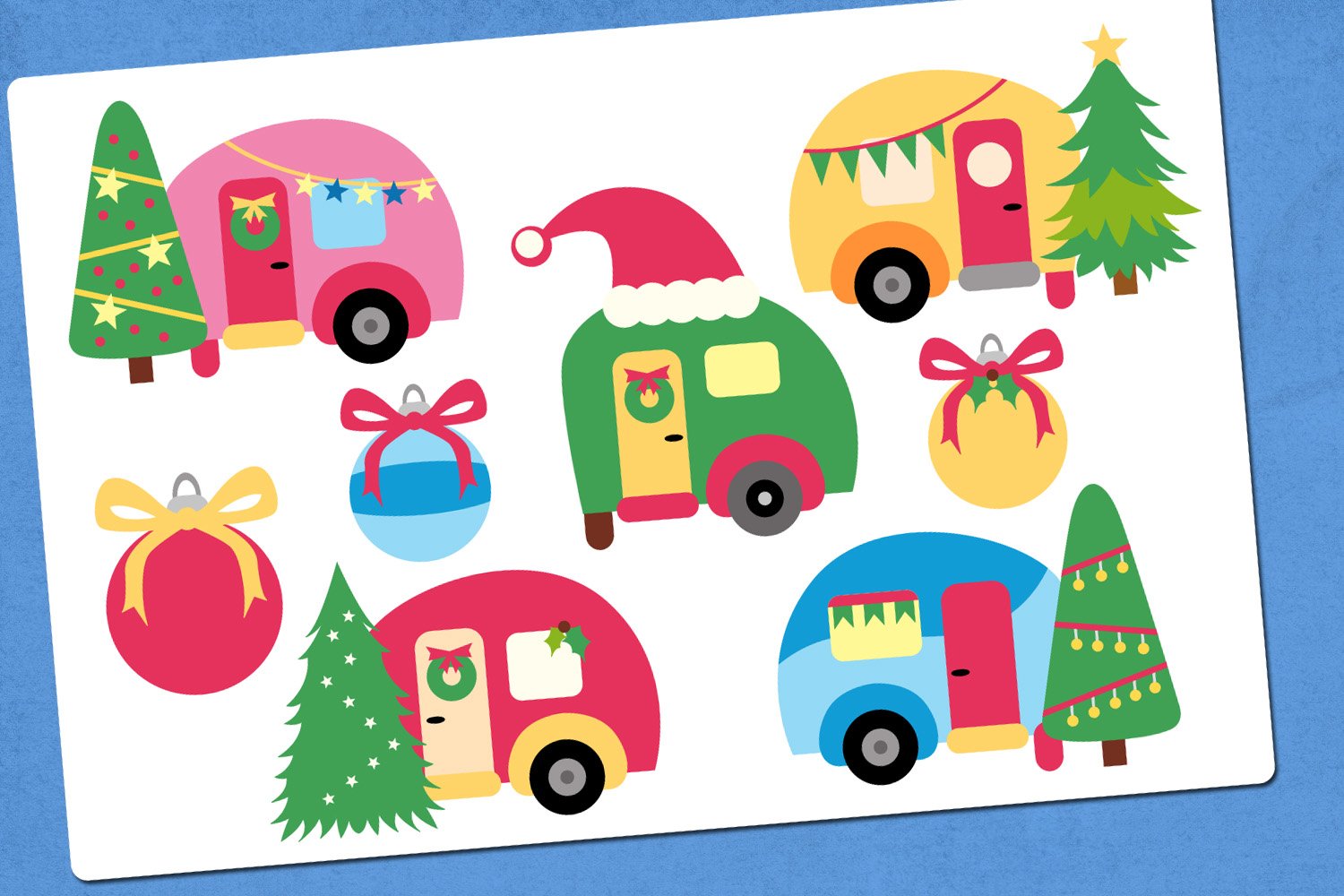 Christmas tree and caravan illustrations