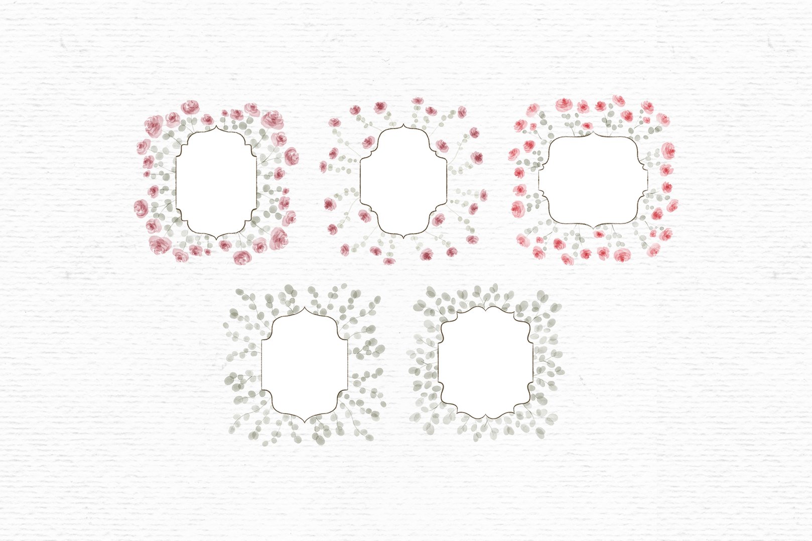 Romantic flower frame clipart | Watercolor clipart in pink