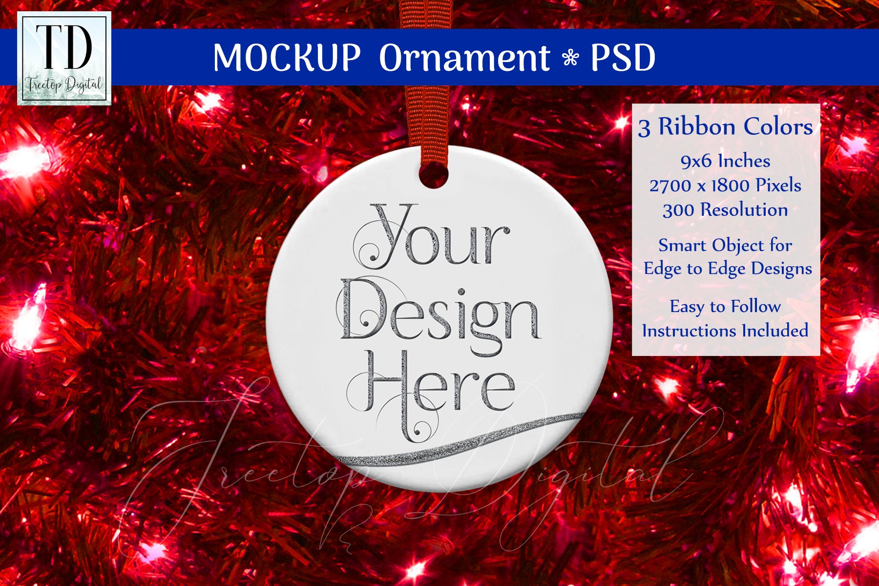 Round Christmas Ornament Mockup, Sublimation Mockup, Red PSD (385762