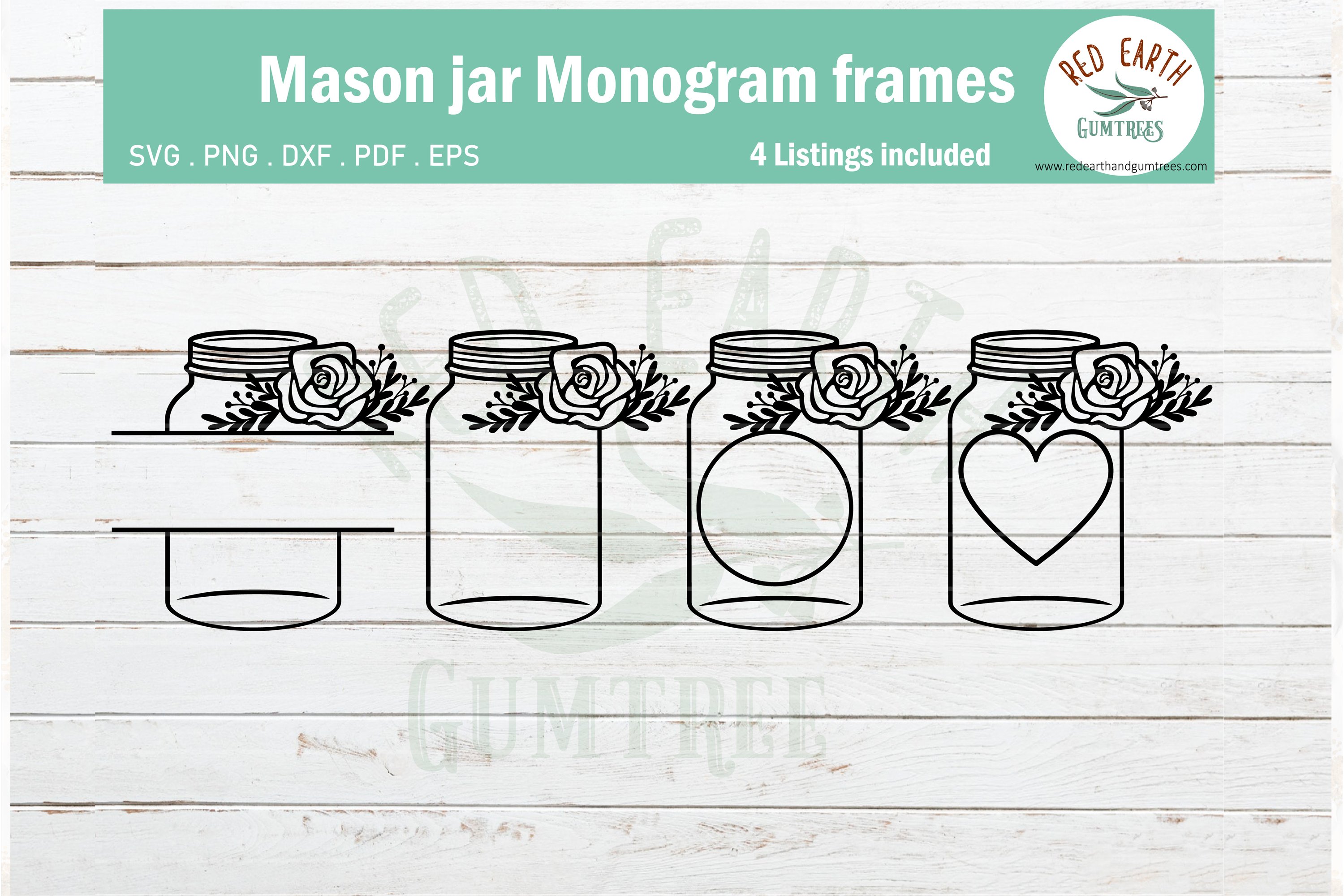 Download Floral Mason Jar Wedding Mason Jar Monogram Svg Png Dxf Eps 458601 Cut Files Design Bundles