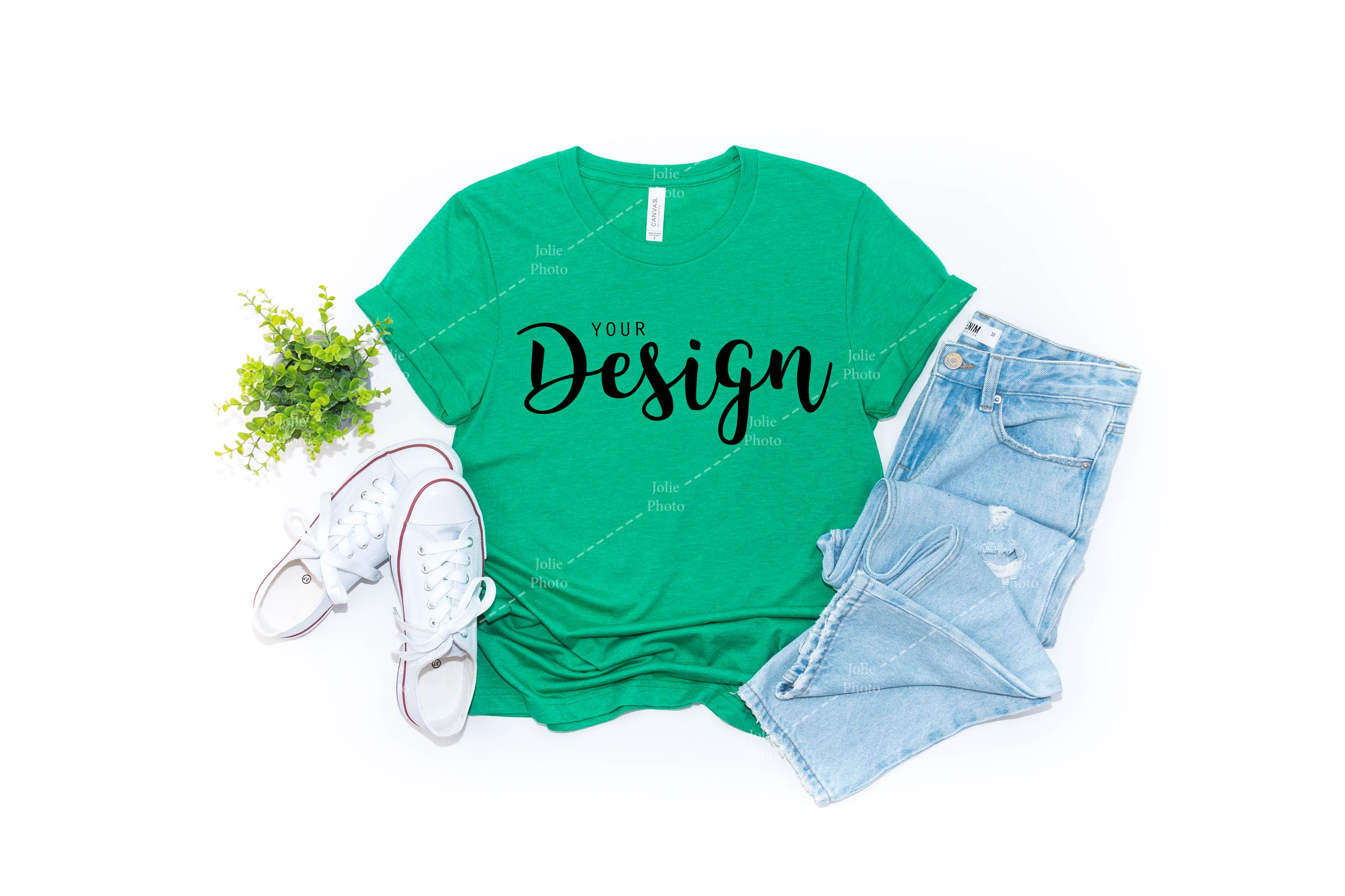 Bella Canvas 3001 Heather Kelly Green 