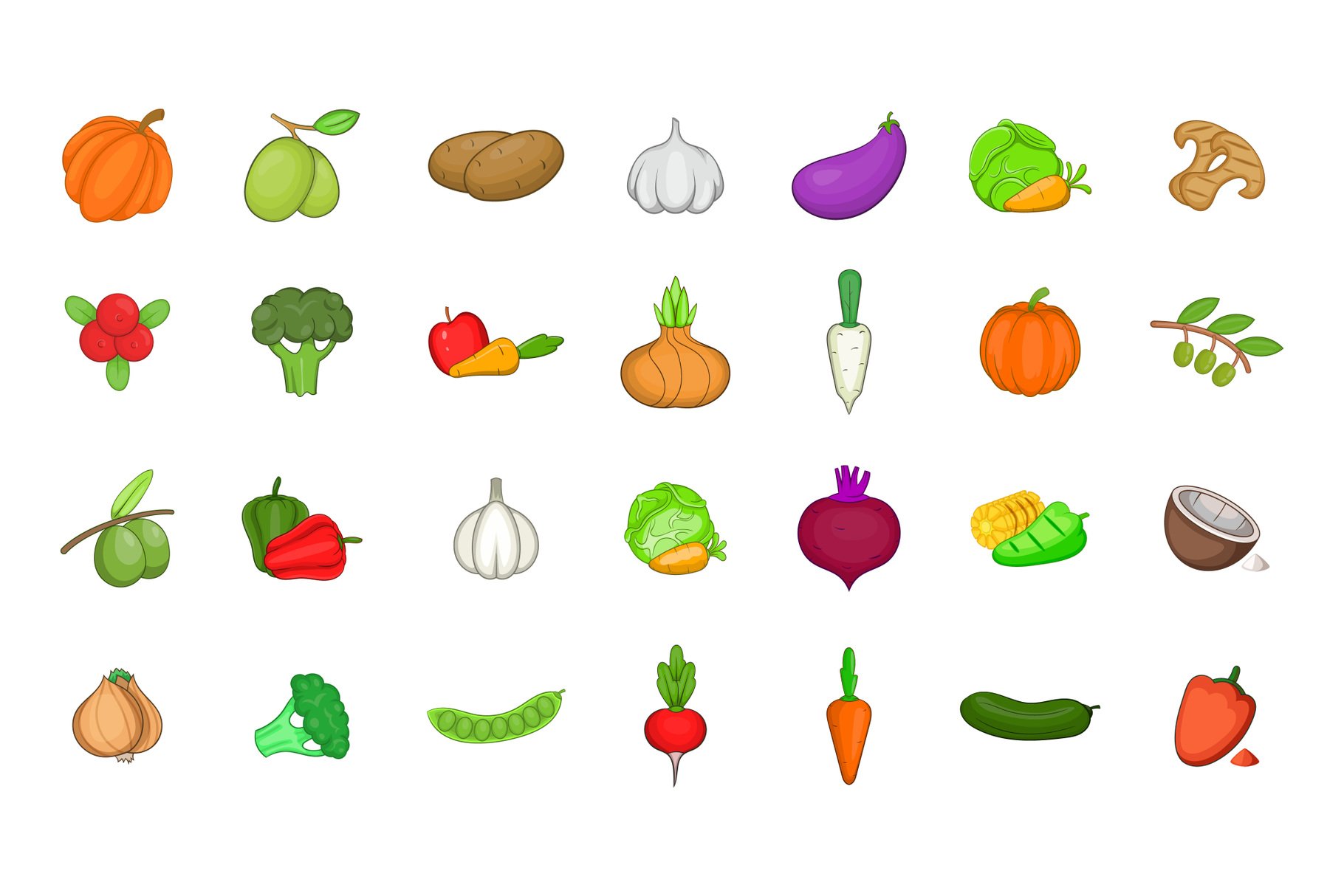 Vegetables icon set, cartoon style (373828) Illustrations Design