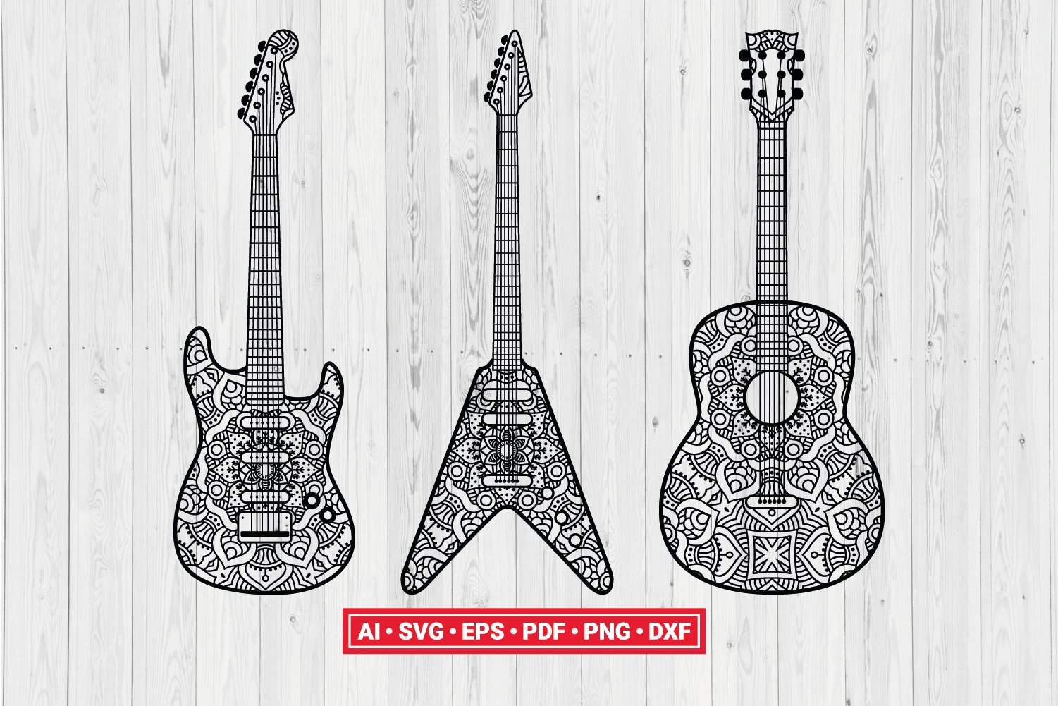 人気ブランドランキング Acoustic Electric Guitar Zentangle SVG Cut File Cricut アート・デザイン・音楽