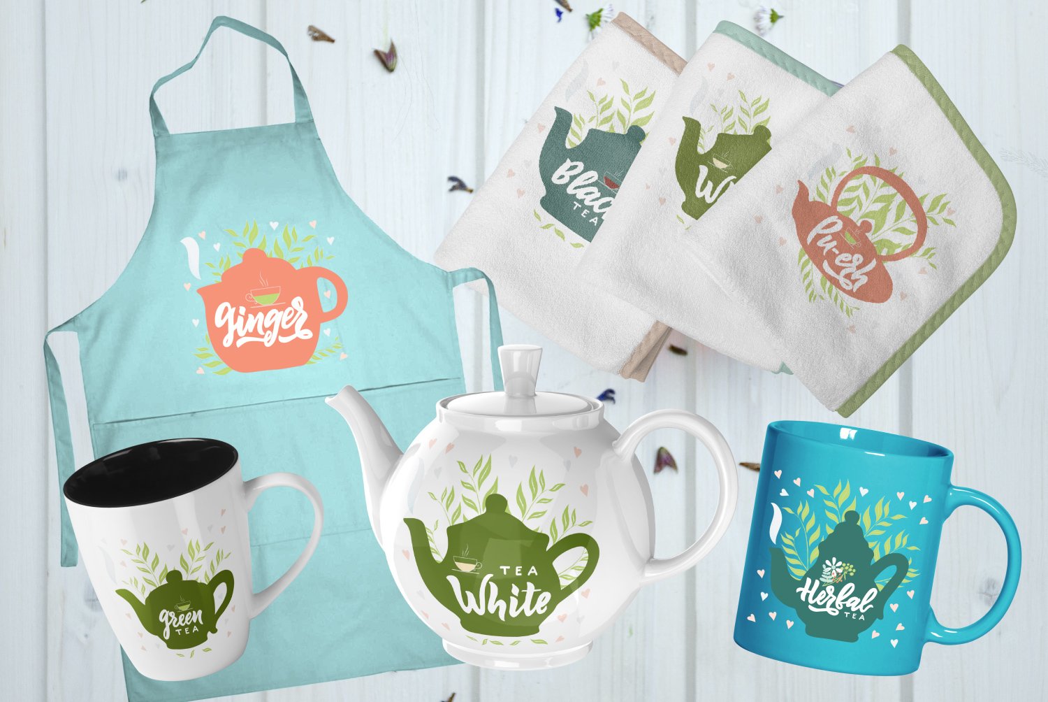 12 Teapots prints with name of various types of tea (669235
