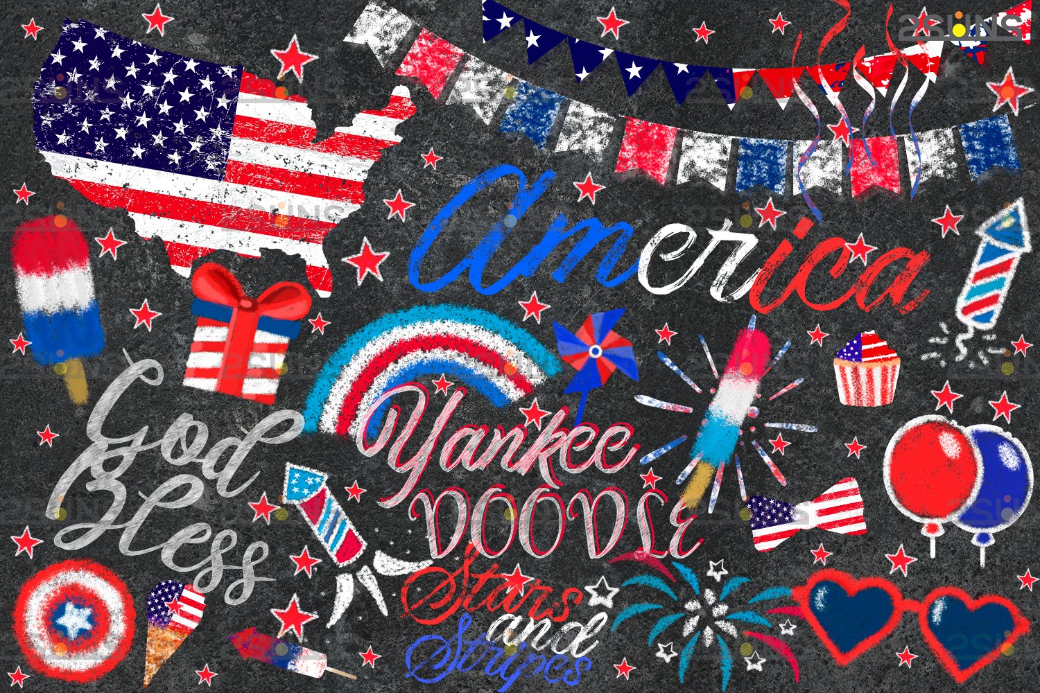 Chalk art overlay 4th of July, Photoshop overlay (617069) | Layer