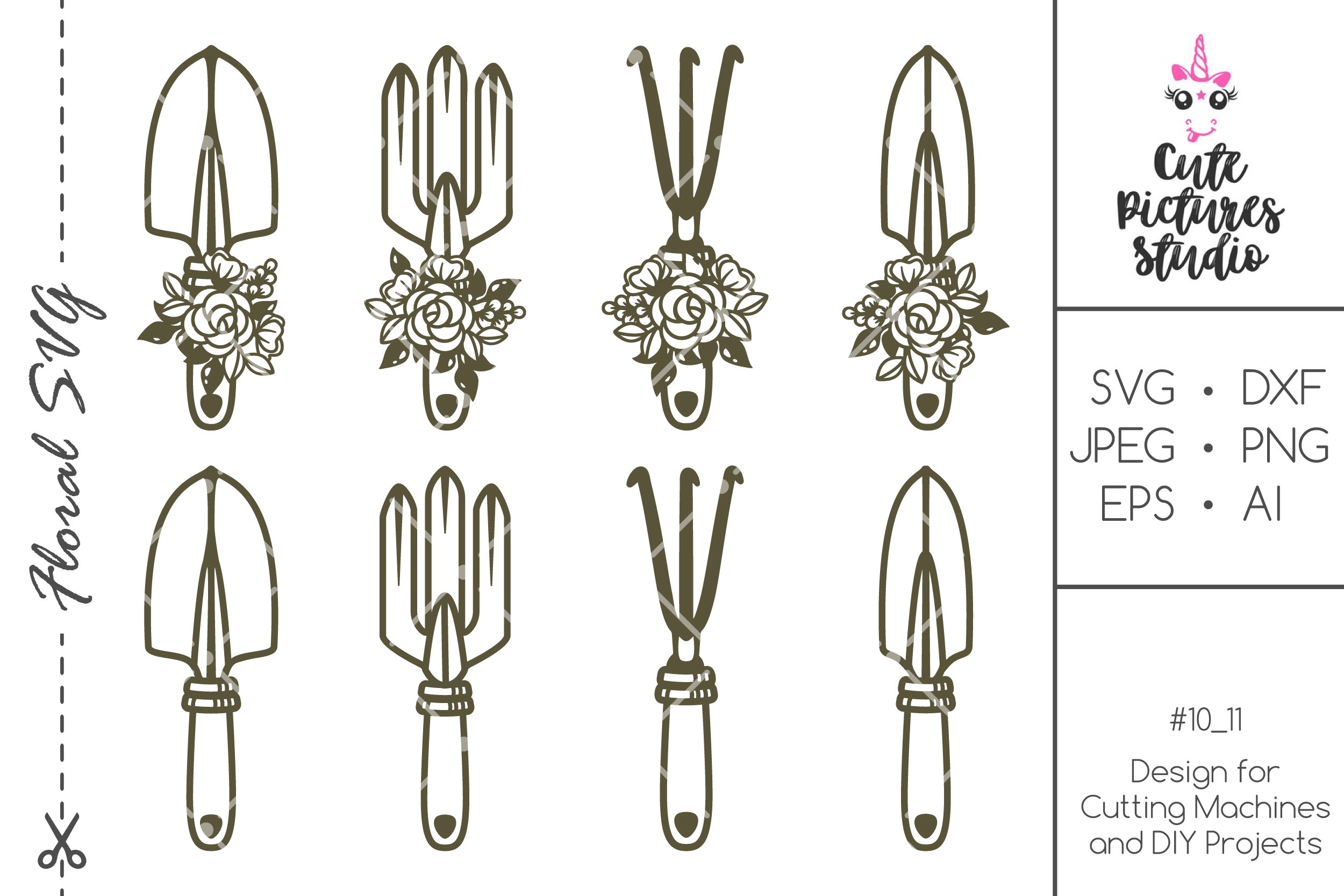 Floral Gardening Tools SVG cut file, Gardening trowel SVG (478738