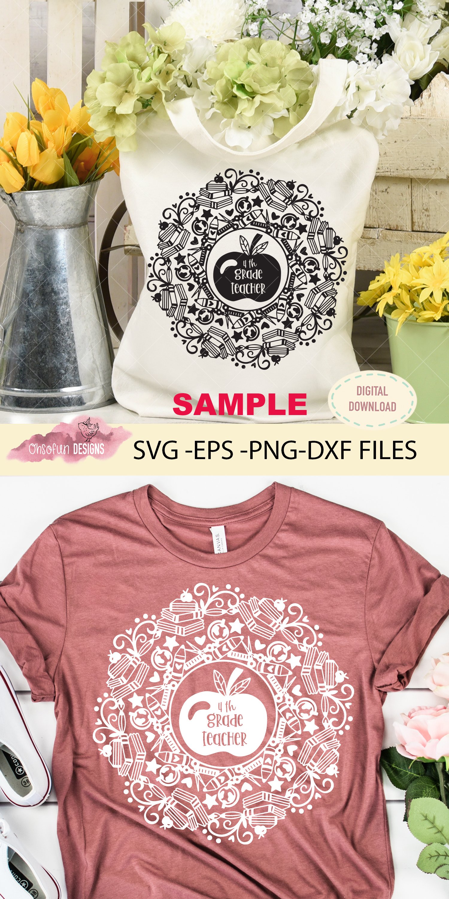 4th grade teacher mandala, SVG file, teacher tshirt design (568959