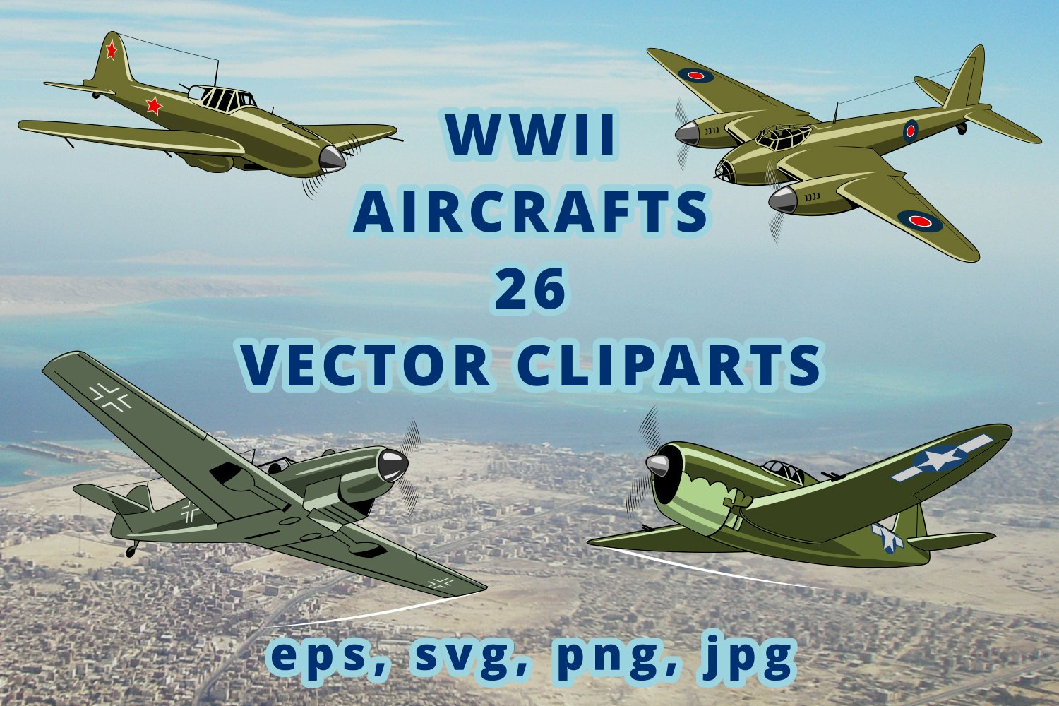 Military Aircrafts of WW2 cliparts Bundle SVG., image size:1500x1000