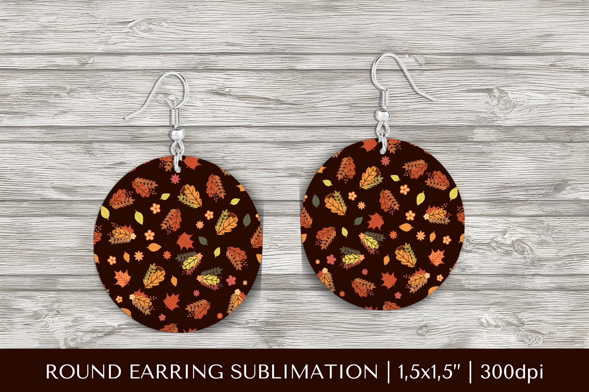 Fall leaves earring sublimation. Autumn round (4808702)