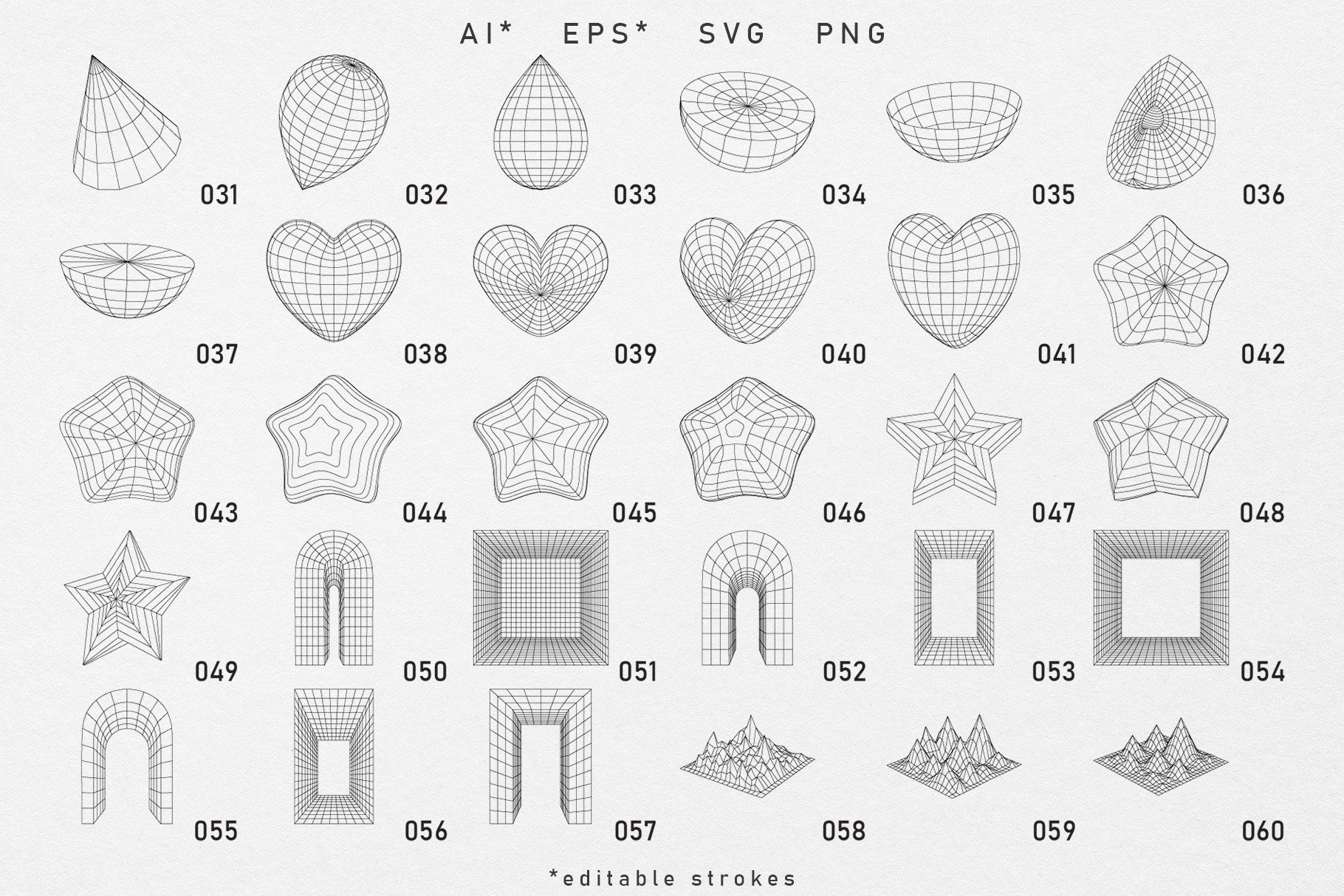 136 Wireframe abstract geometric vector shapes