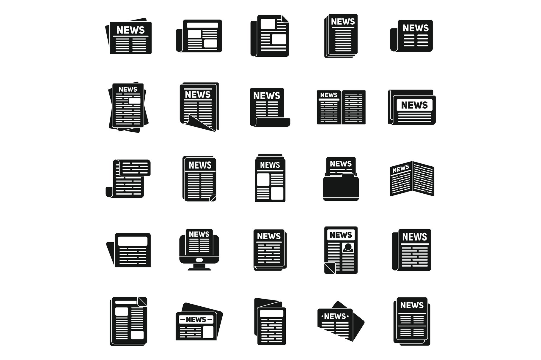 Newspaper icons set simple vector. Stack magazine (2223766) Icons Design Bundles