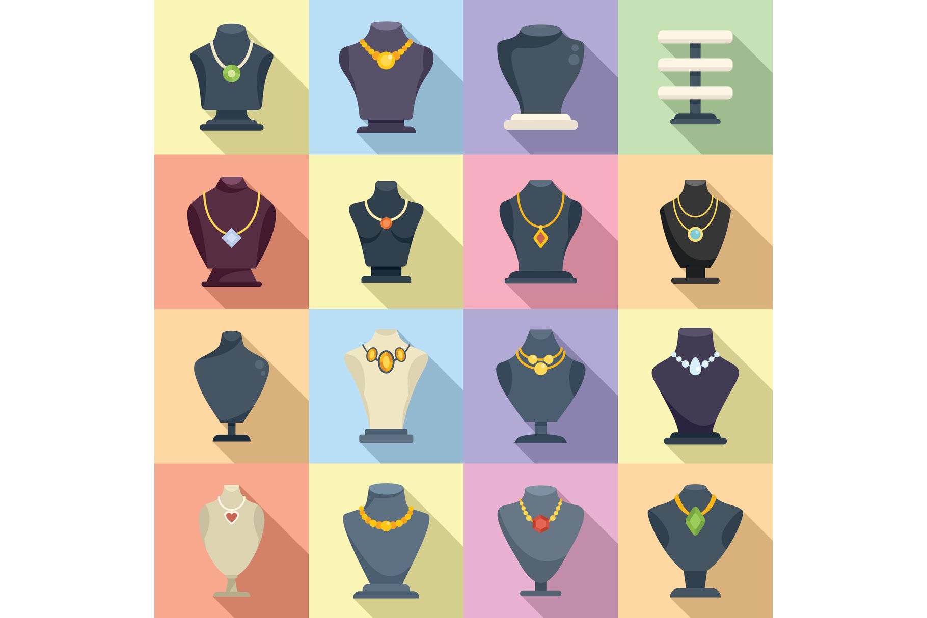 Jewelry dummy icons set flat vector. Bust chain (2224228) Icons Design Bundles