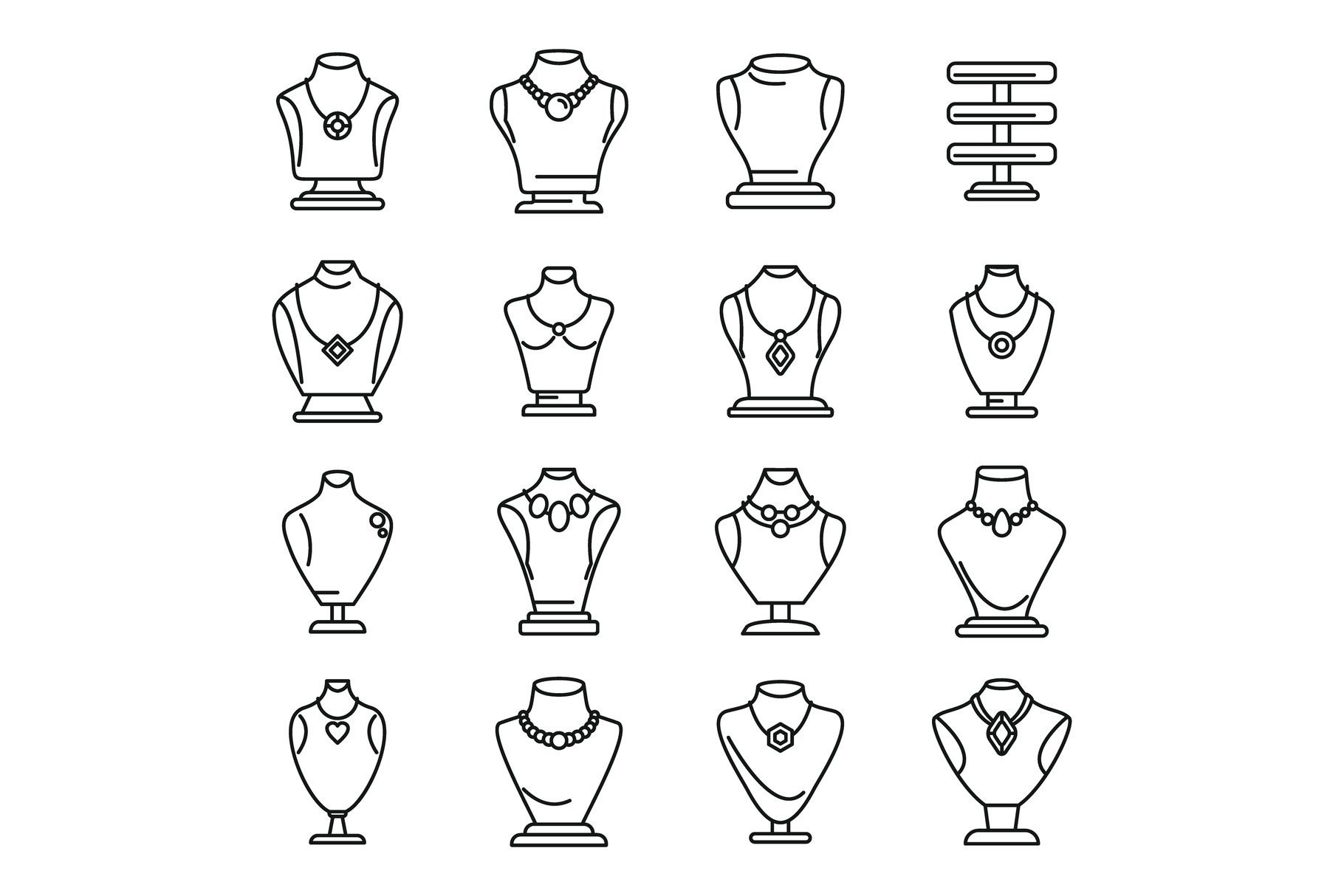 Jewelry dummy icons set outline vector. Bust chain (2224231) Icons Design Bundles