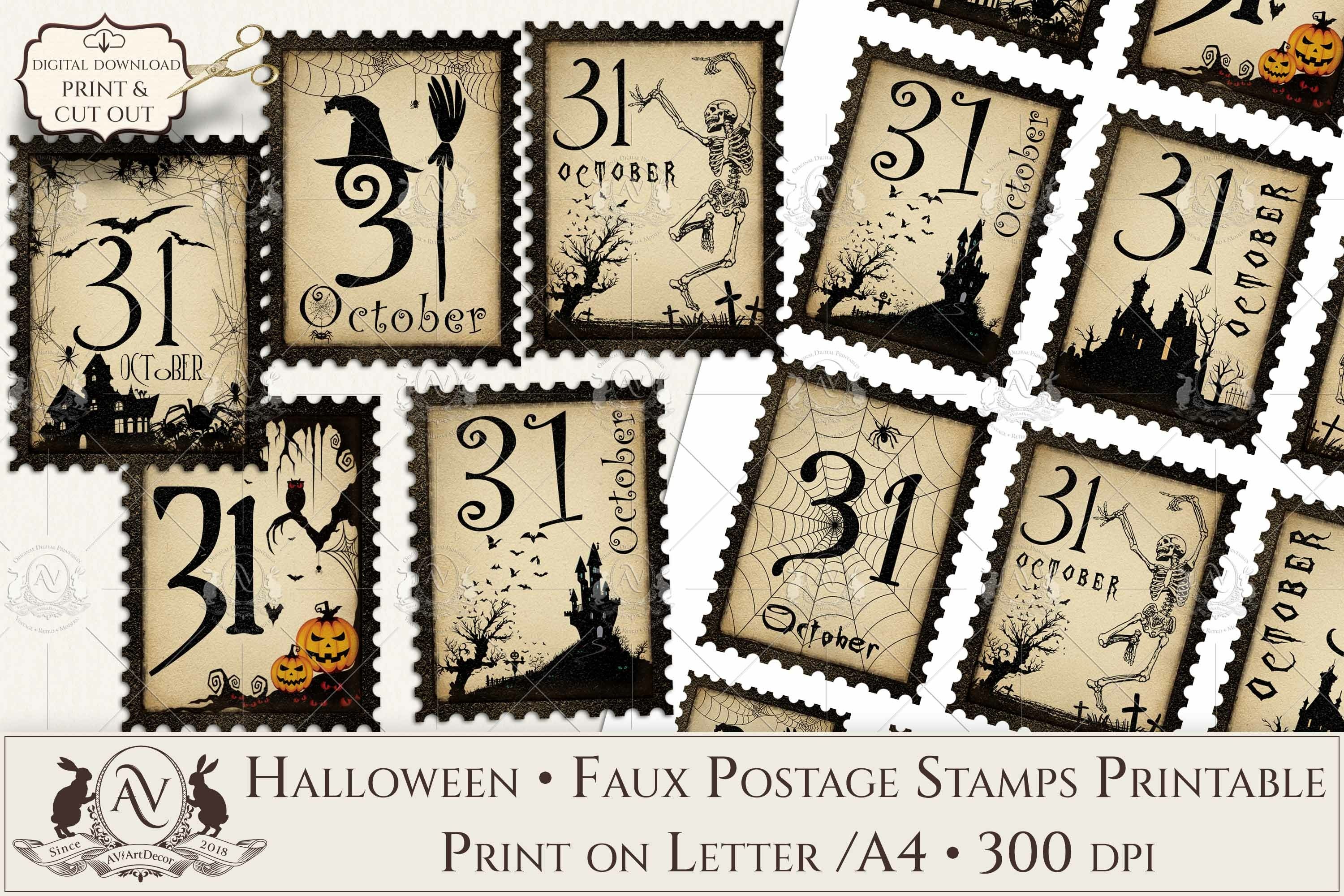 Halloween October 31| Faux Postage Stamps Printable PStHW2S