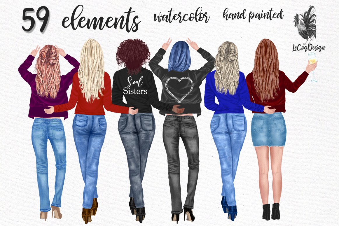 Best friends clipart Girls back view Custom girls Jeans Girl (816354