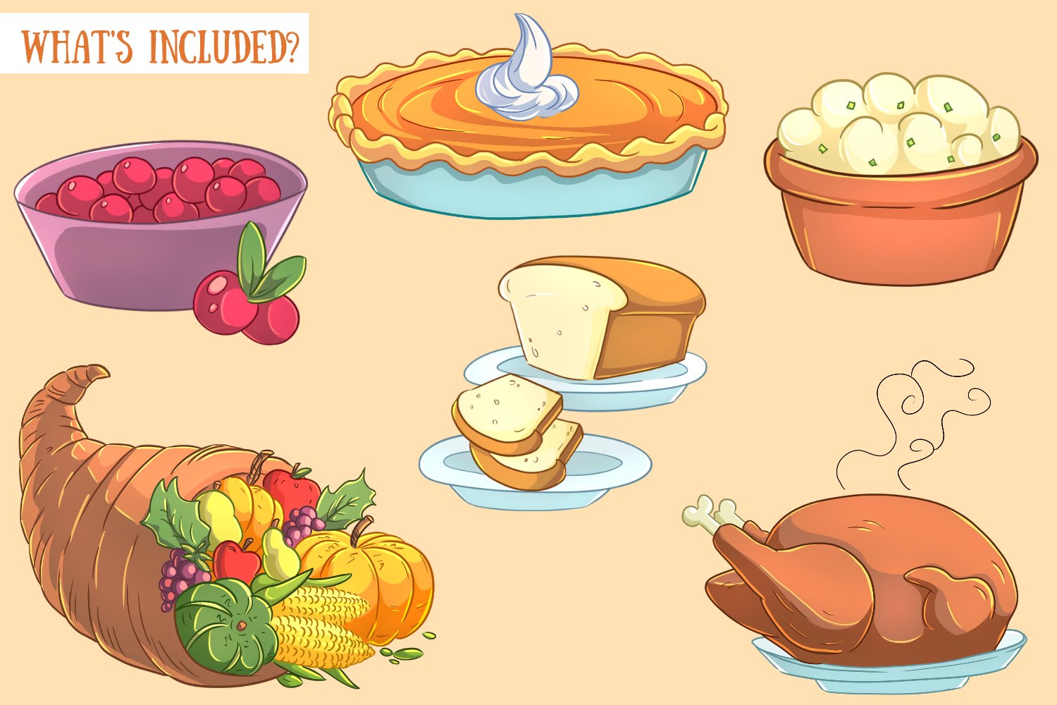 Thanksgiving Feast Clip Art Collection (313548) | Illustrations ...