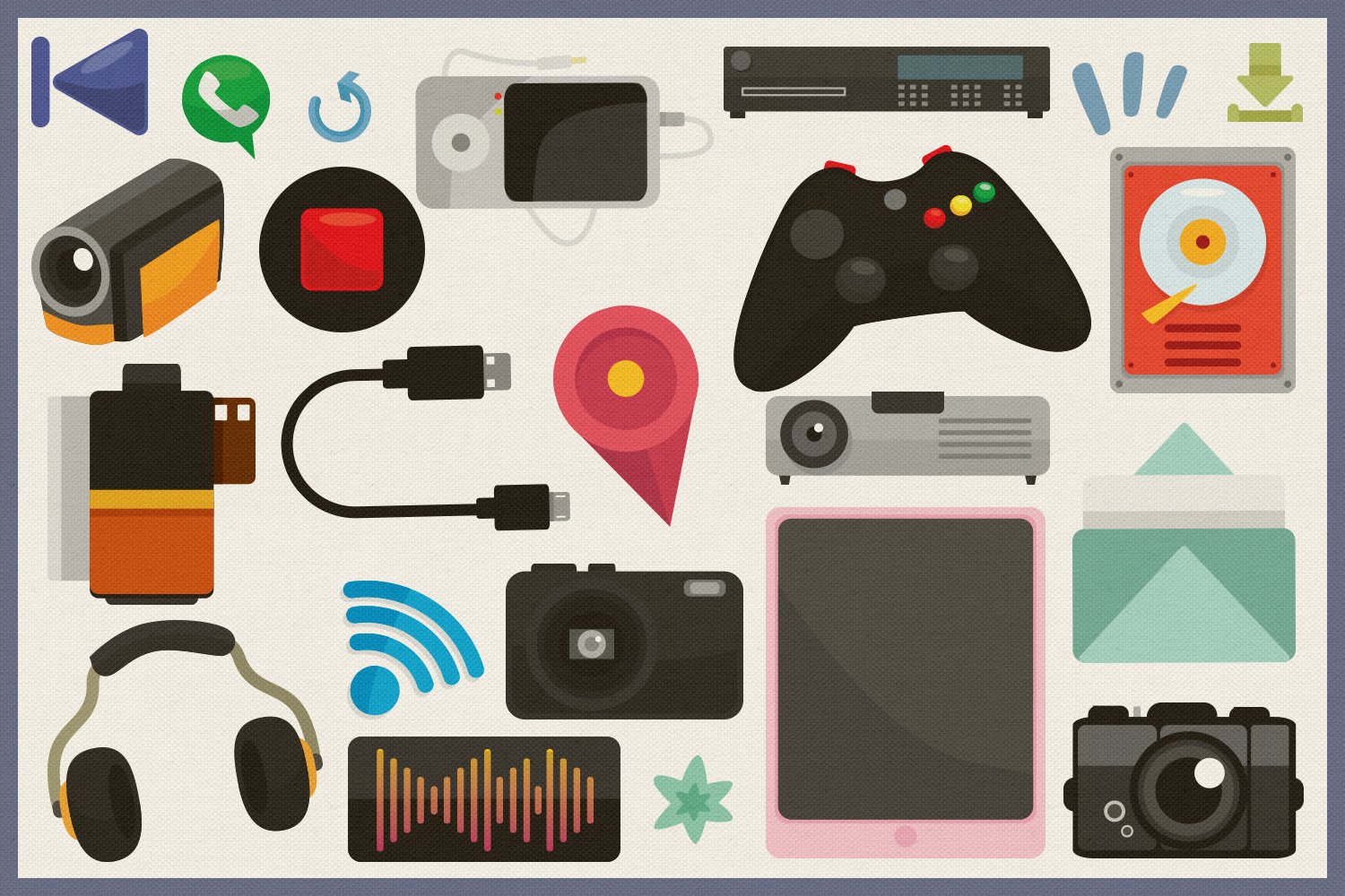 Multimedia Vector Clipart and Seamless Pattern